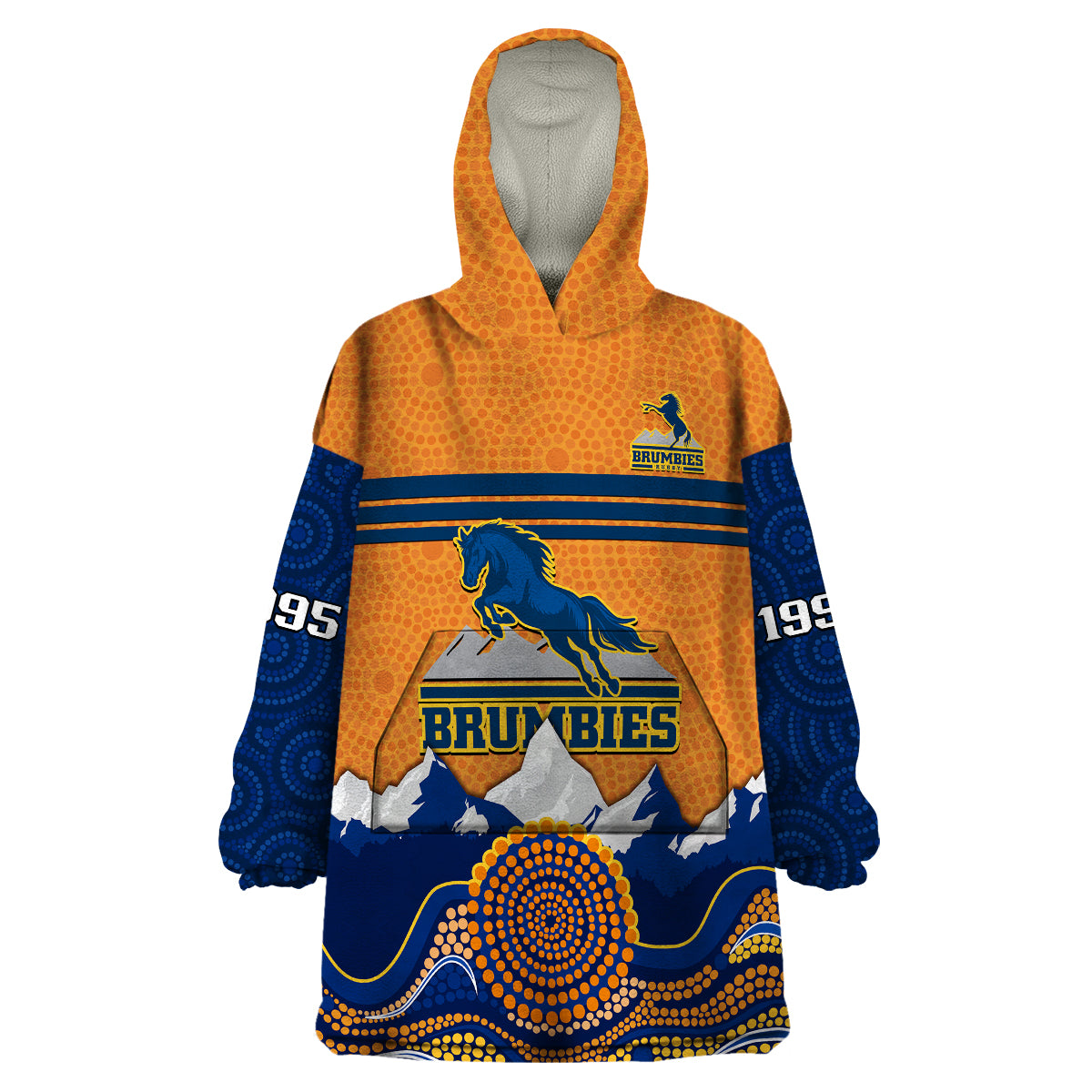 (Custom Text And Number) Brumbies Rugby 1995 Super Indigenous Version Wearable Blanket Hoodie - Vibe Hoodie Shop