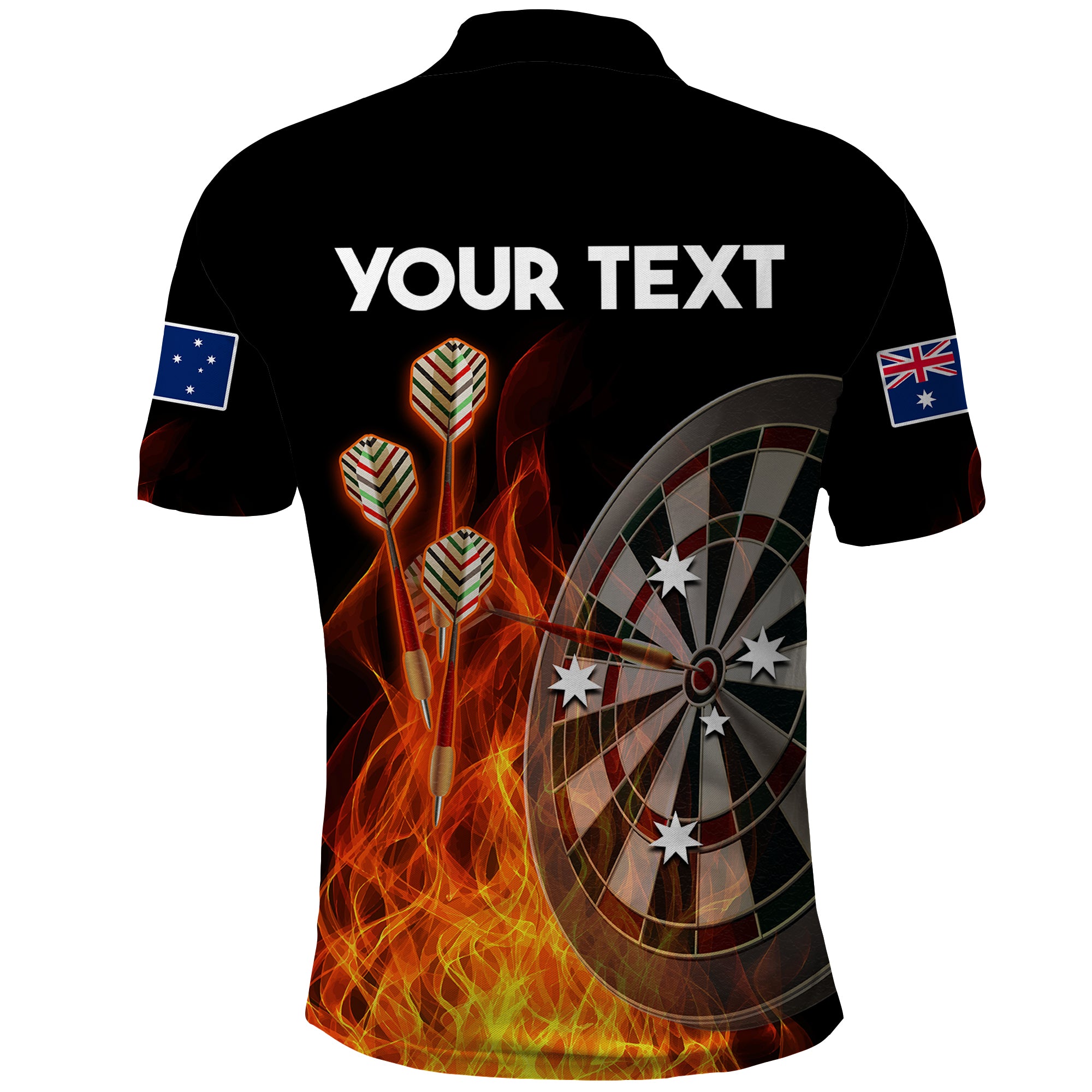 (Custom Personalised) Australia Darts Fire Burning Black Style Polo Shirt - Vibe Hoodie Shop