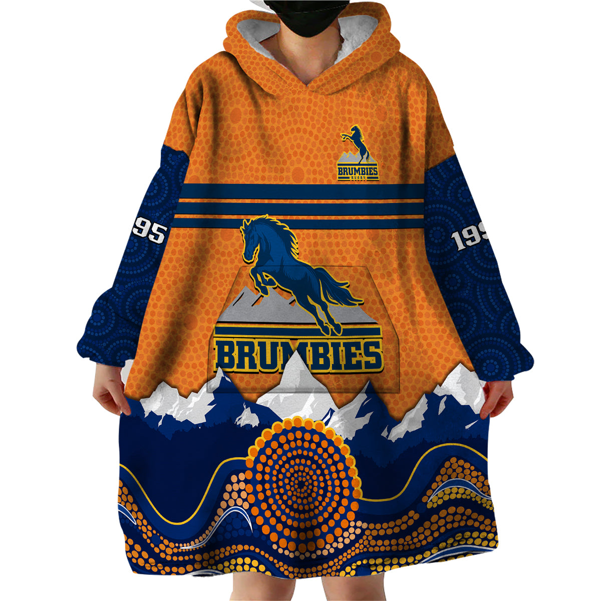 (Custom Text And Number) Brumbies Rugby 1995 Super Indigenous Version Wearable Blanket Hoodie - Vibe Hoodie Shop