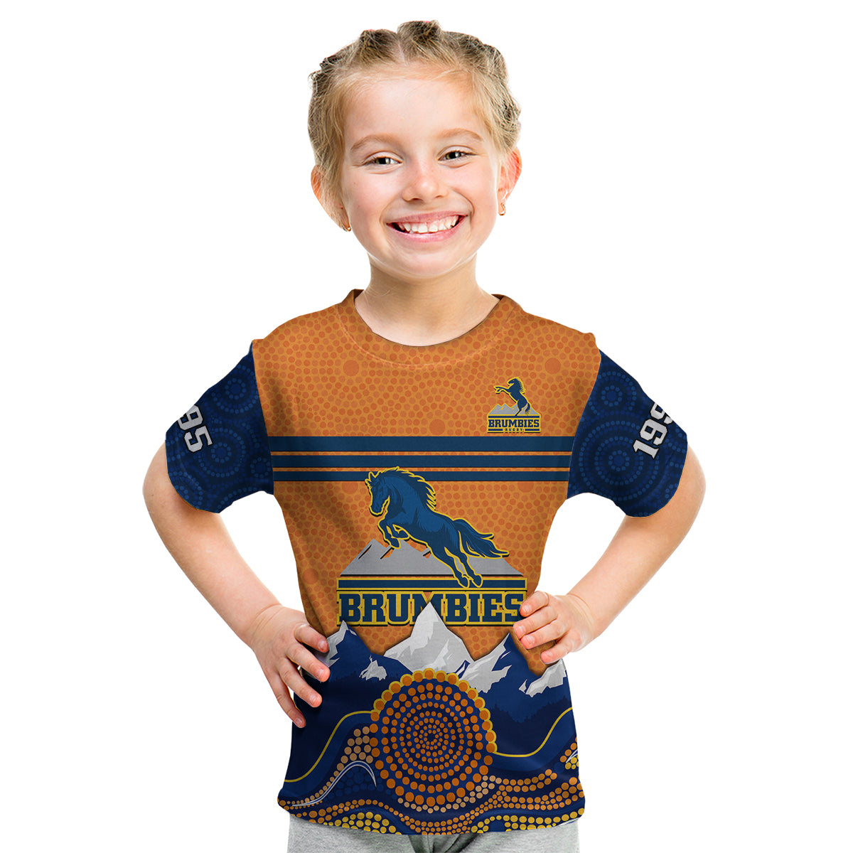 (Custom Text And Number) Brumbies Rugby 1995 Super Indigenous Version Kid T Shirt - Vibe Hoodie Shop