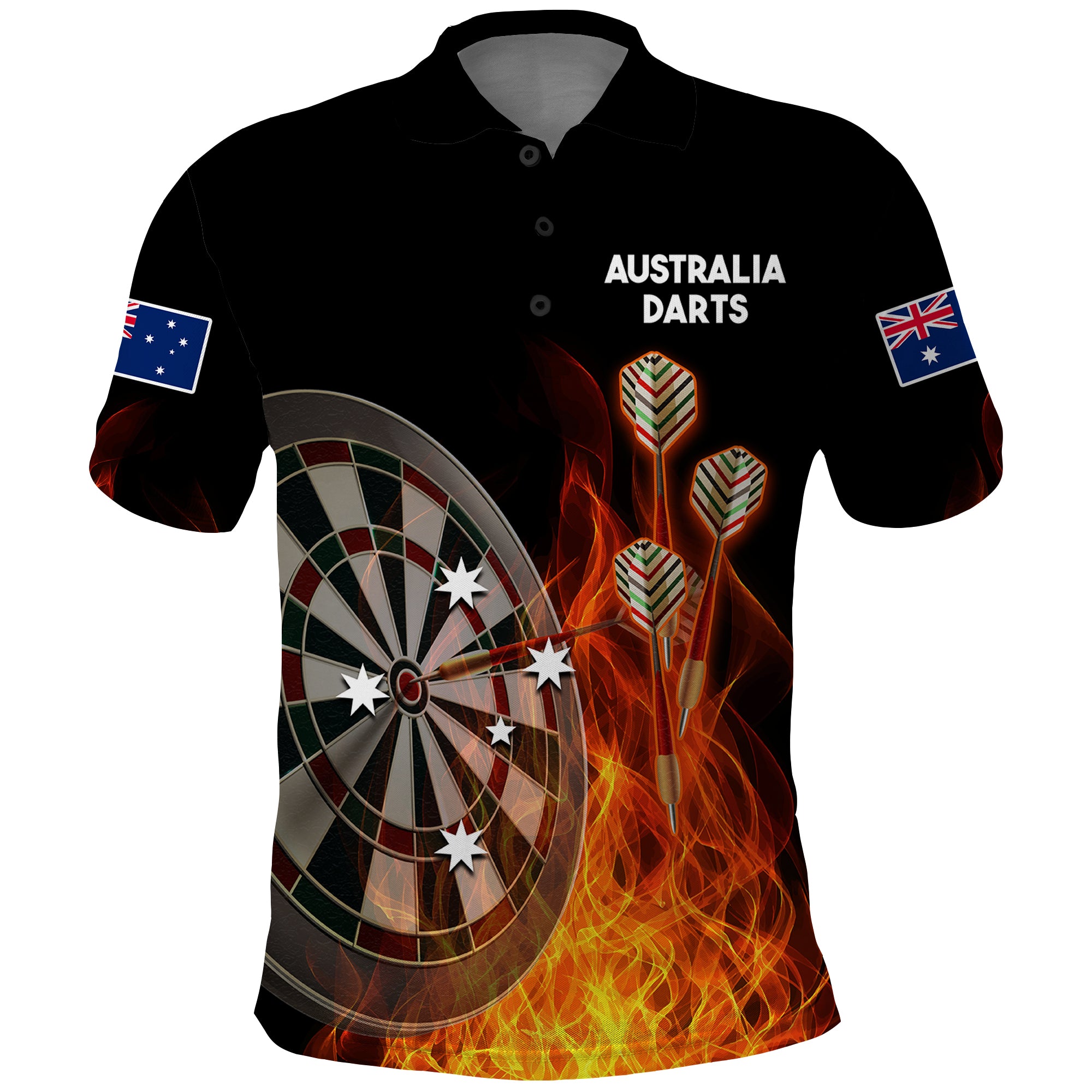 (Custom Personalised) Australia Darts Fire Burning Black Style Polo Shirt - Vibe Hoodie Shop