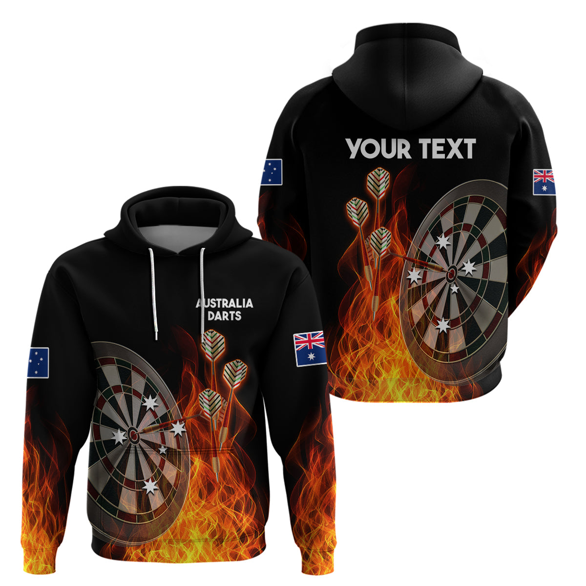 (Custom Personalised) Australia Darts Fire Burning Black Style Hoodie - Vibe Hoodie Shop