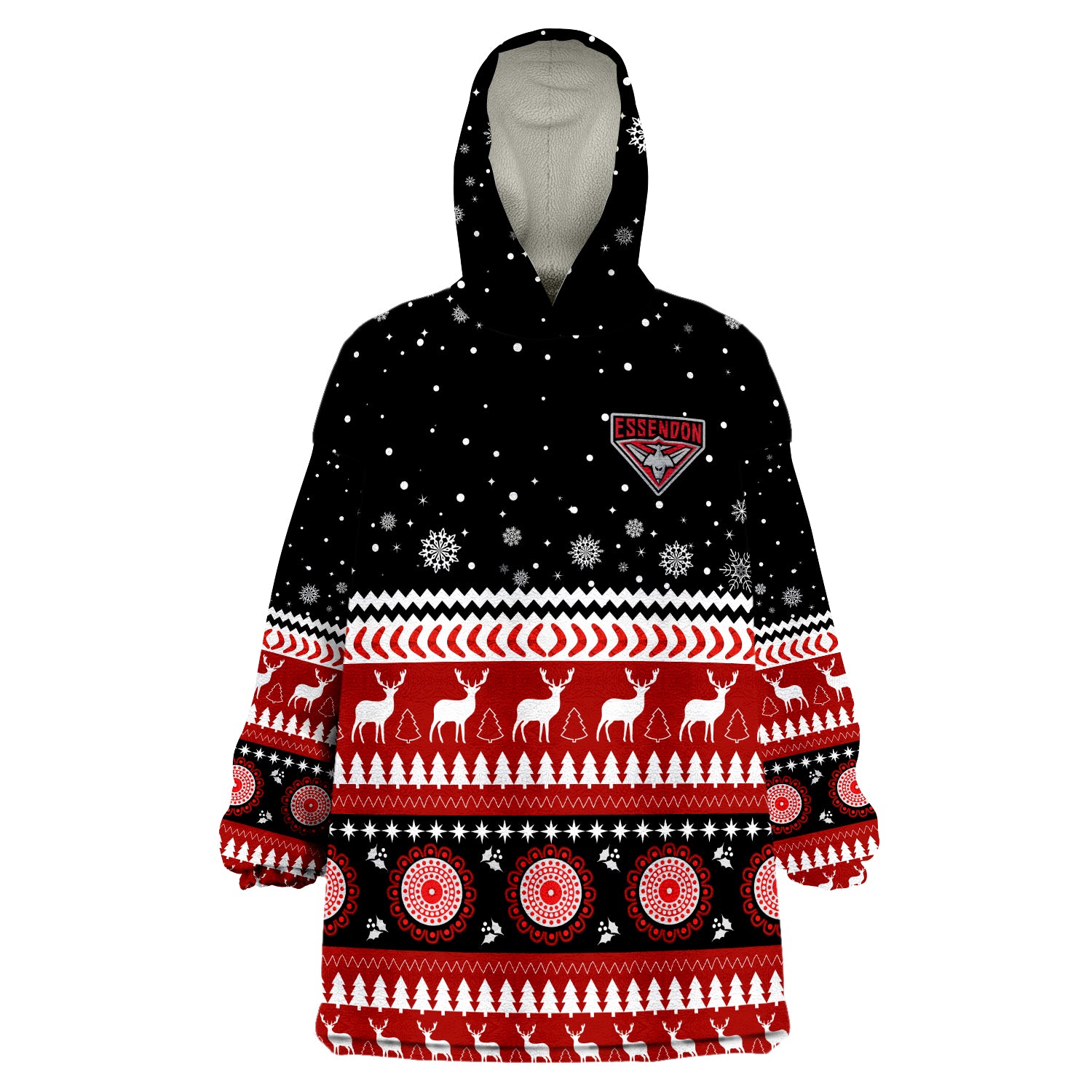 (Custom Personalised) Bombers Football Christmas Essendon Wearable Blanket Hoodie - Vibe Hoodie Shop