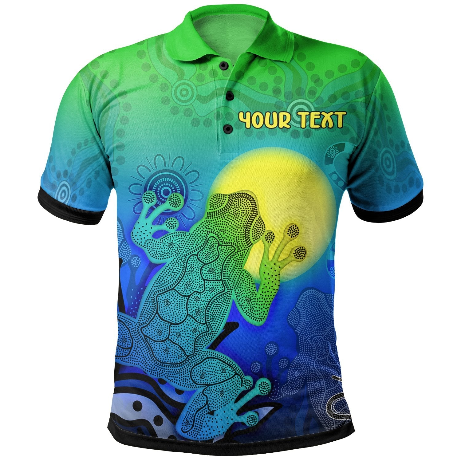 Custom Aboriginal Polo Shirts - Indigenous Frog (Blue) - Vibe Hoodie Shop