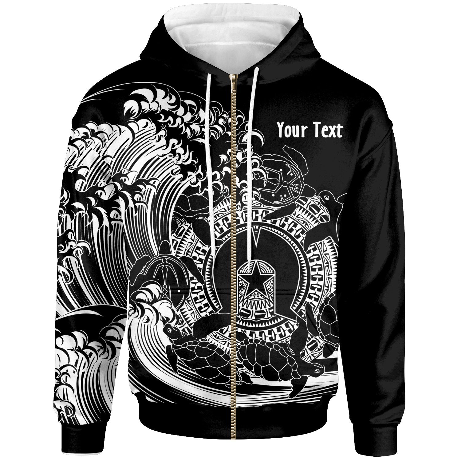 Custom Aboriginal Zip - Up Hoodie, Torres Strait Islands in Wave (Black) - Vibe Hoodie Shop