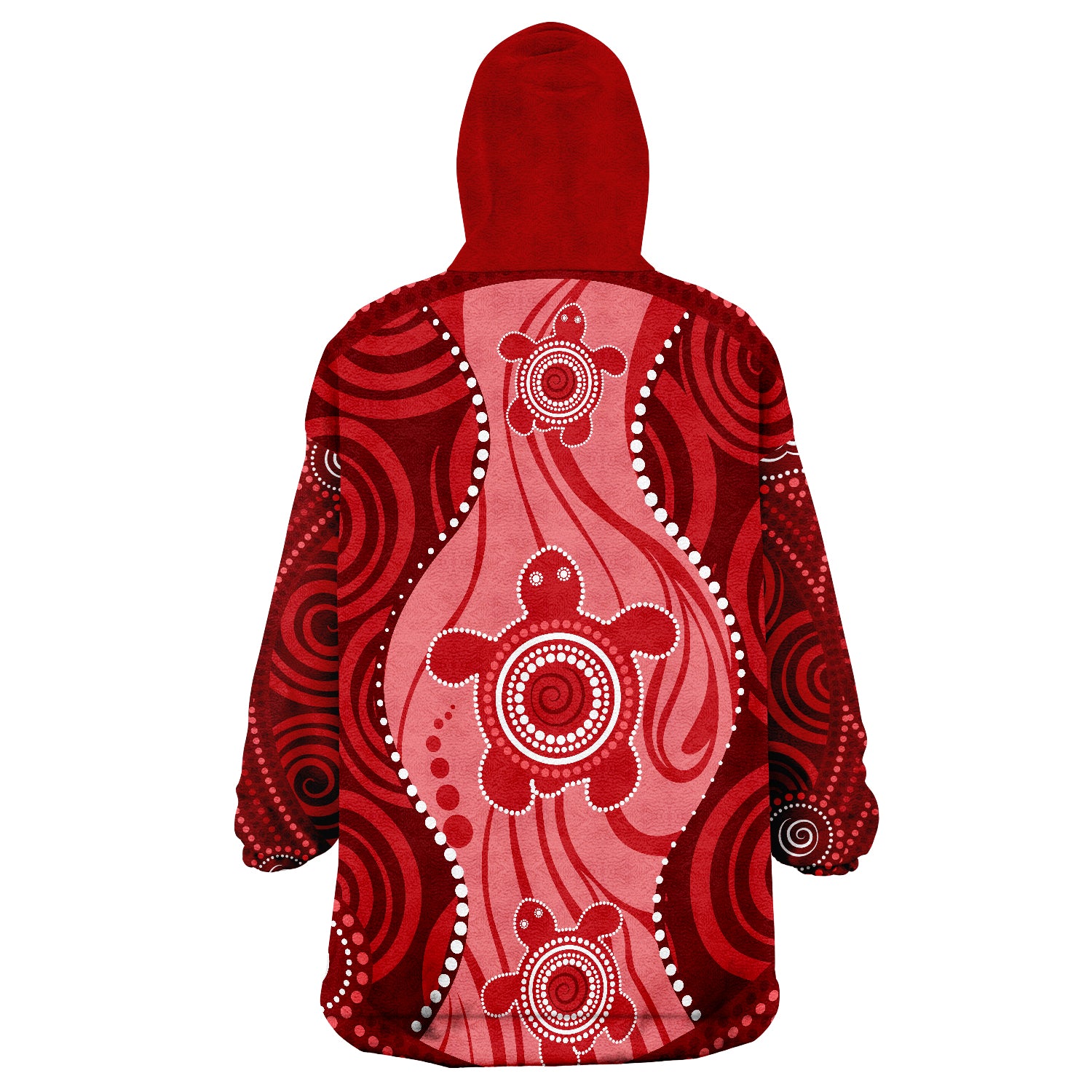 Aboriginal Dot Art Painting With Turtle - Red Wearable Blanket Hoodie - Vibe Hoodie Shop