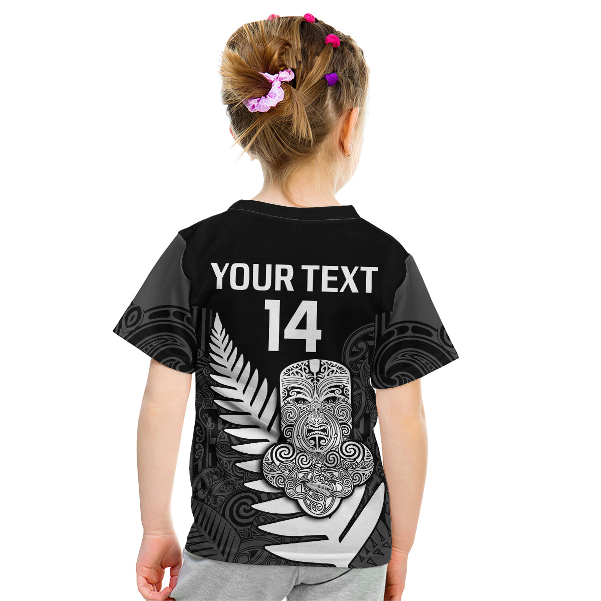 (Custom Text And Number) Aotearoa Rugby Sevens All Black Tiki Fern Kid T Shirt - Vibe Hoodie Shop