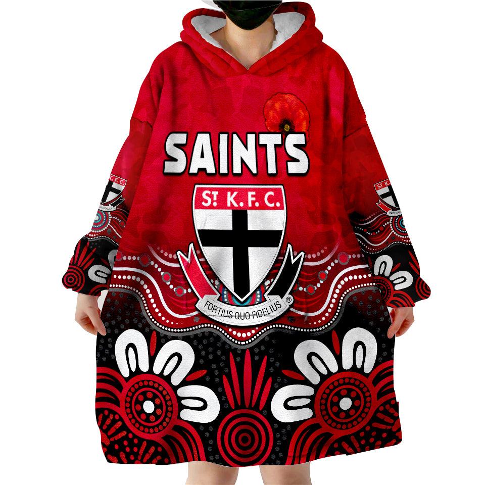 (Custom Personalised) Saints ANZAC 2022 St Kilda Aboriginal Remember Them Wearable Blanket Hoodie - Vibe Hoodie Shop