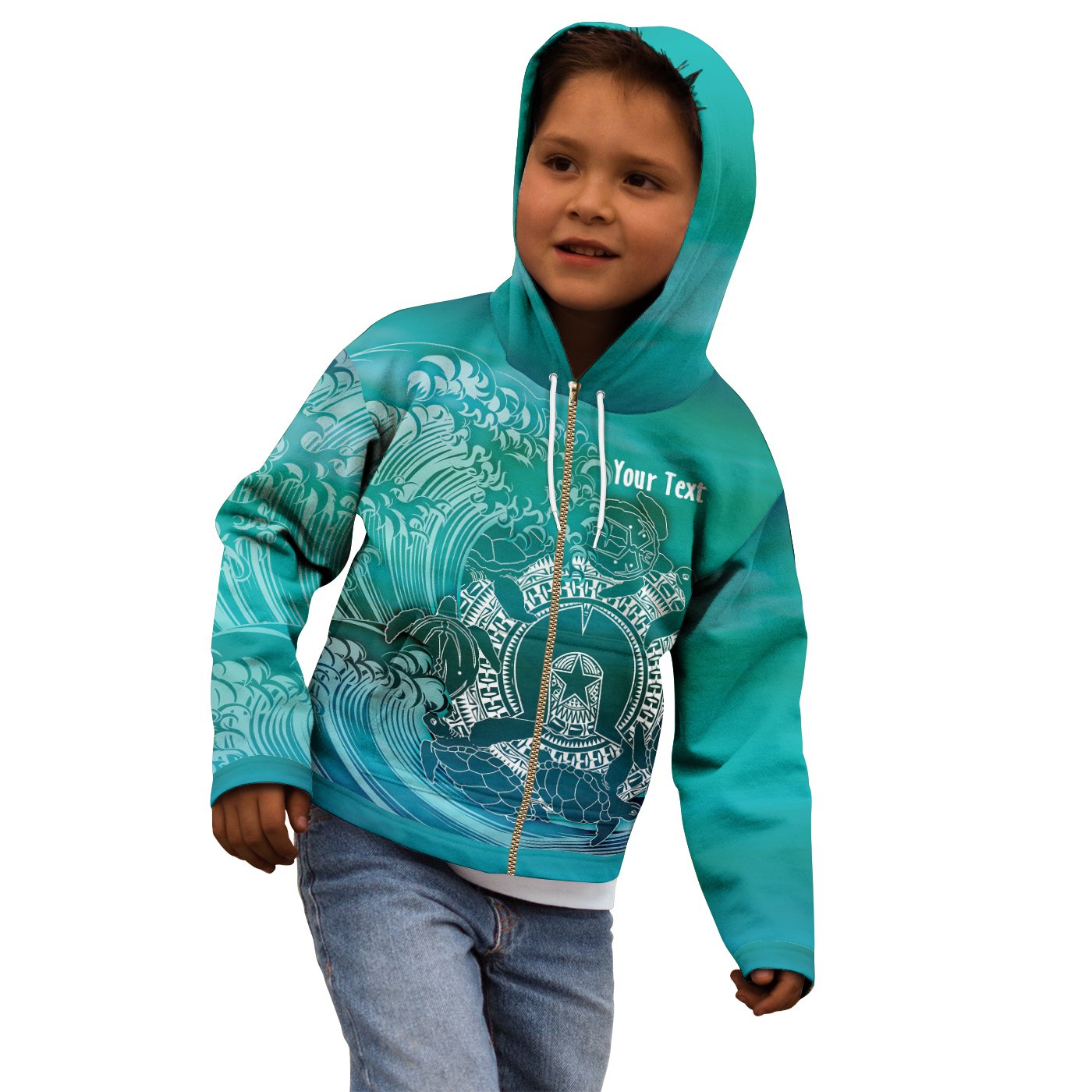 Custom Aboriginal Kid Zip - Up Hoodie, Torres Strait Islands in Wave - Vibe Hoodie Shop