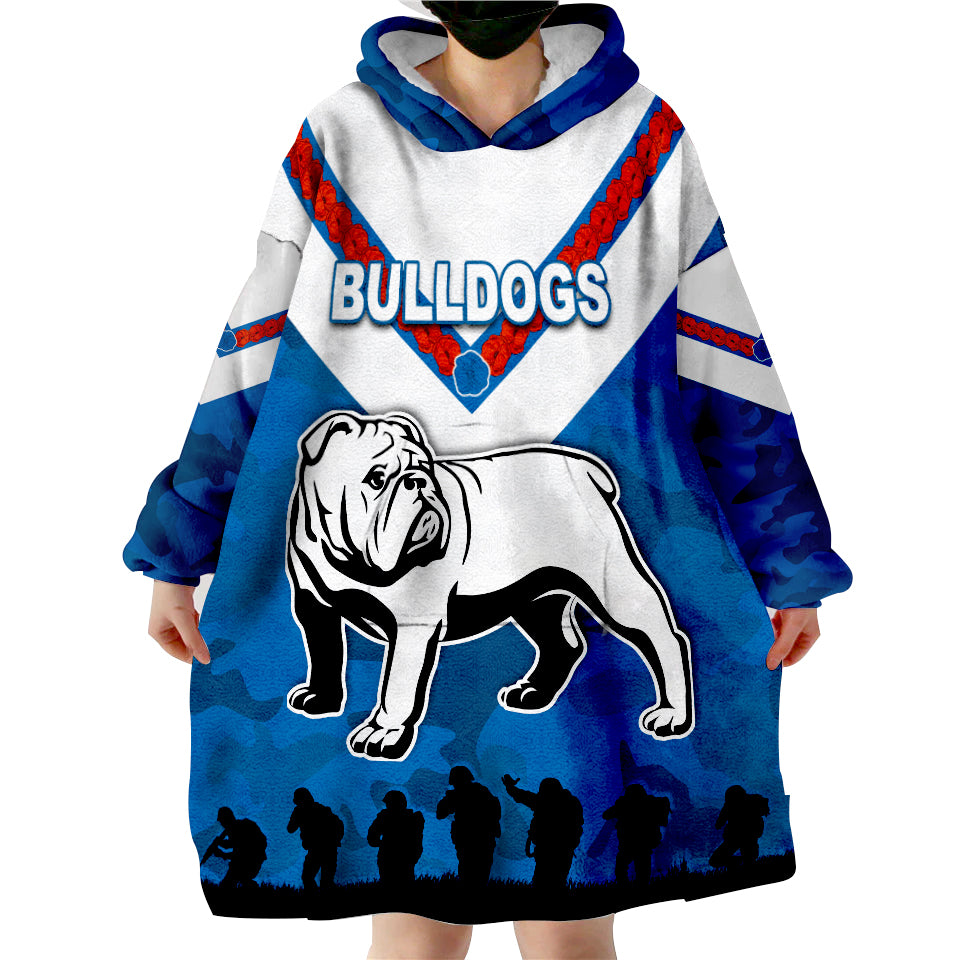 (Custom Personalised) Bulldogs ANZAC Day Simple Lest We Forget Wearable Blanket Hoodie - Vibe Hoodie Shop