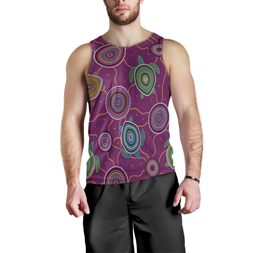 Men Tan Top - Aboriginal Turtle Purple Australia Dot Patterns - Vibe Hoodie Shop