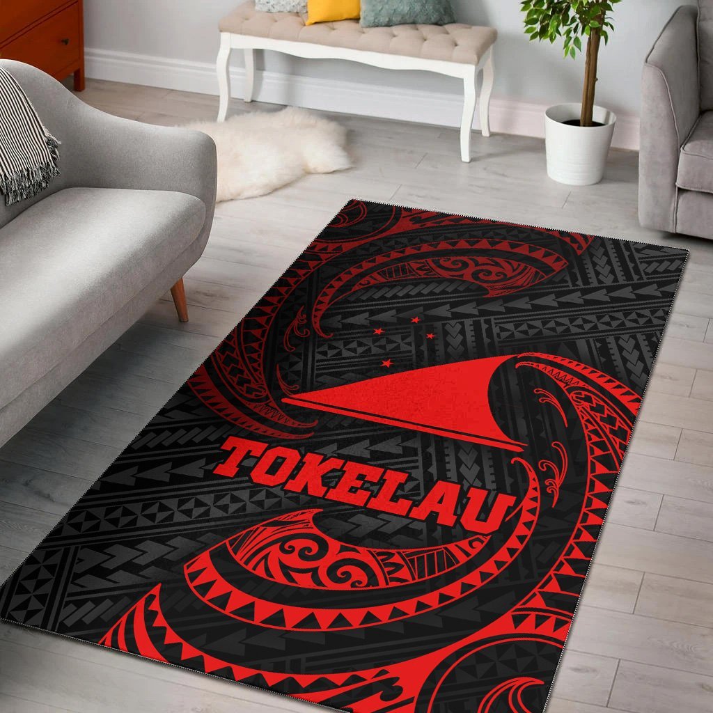 Tokelau Polynesian Area Rug - Red Tribal Wave - Vibe Hoodie Shop