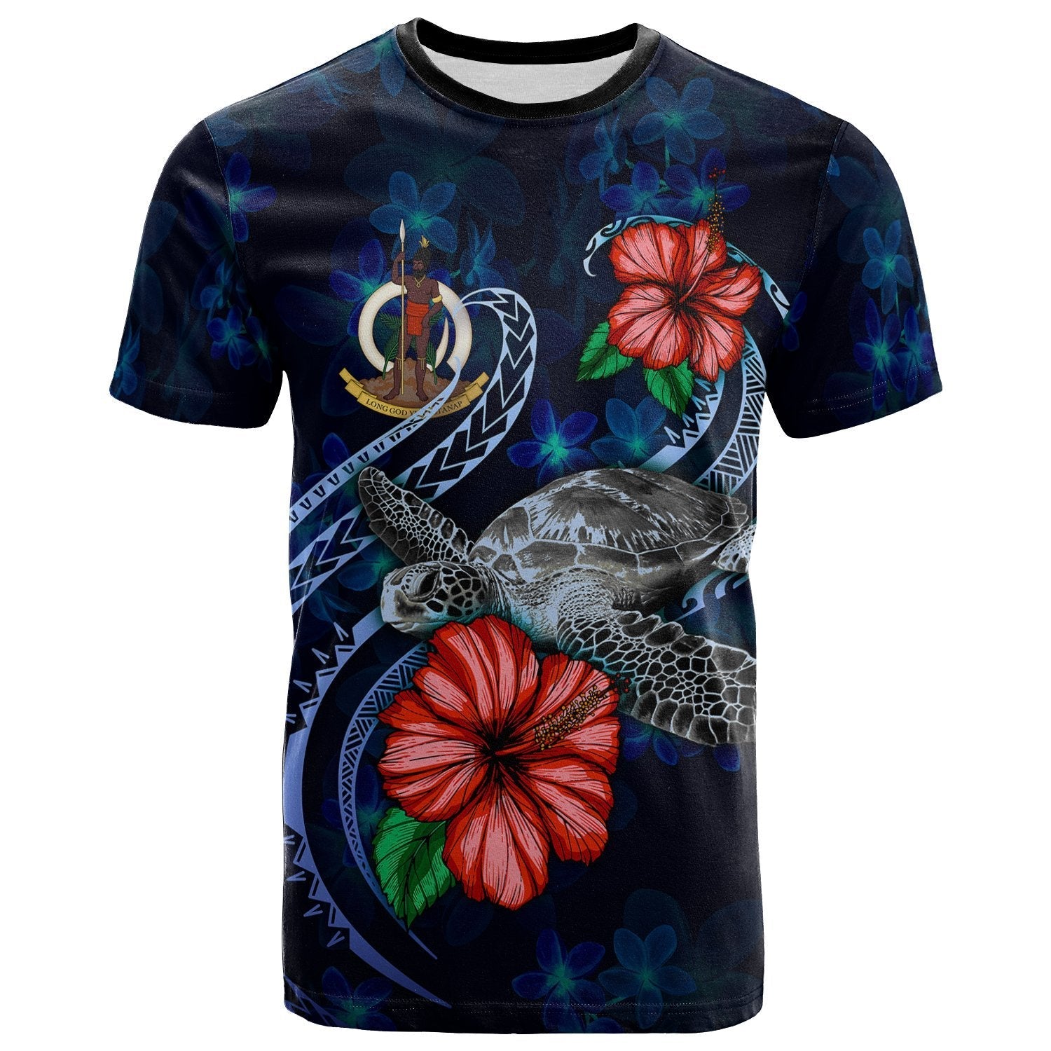 Vanuatu Polynesian T shirt - Blue Turtle Hibiscus - Vibe Hoodie Shop
