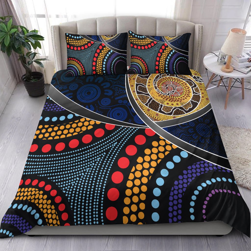 Australia Bedding Set - Aboriginal Dot Panting Art With Snake - Vibe Hoodie Shop