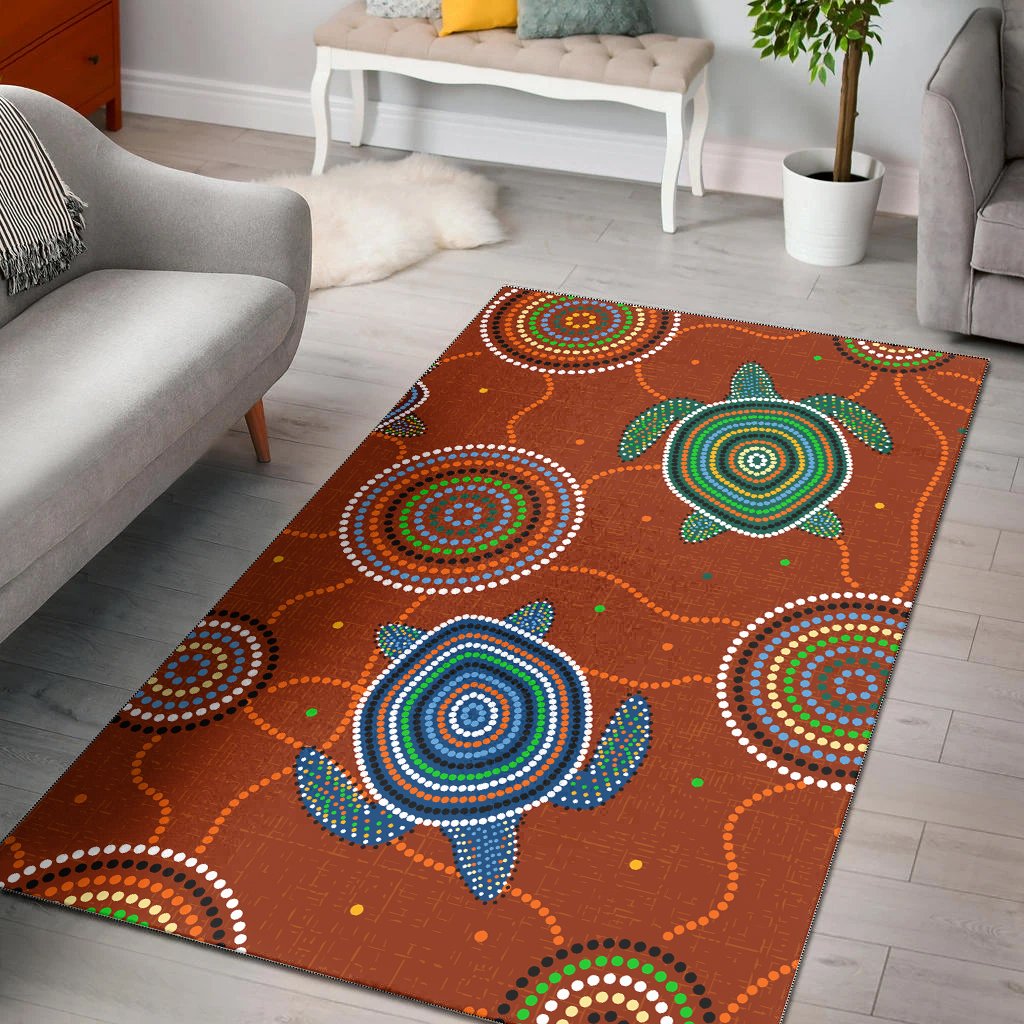 Aboriginal Area Rug - Aussie Turtle with Aboriginal Style - Vibe Hoodie Shop