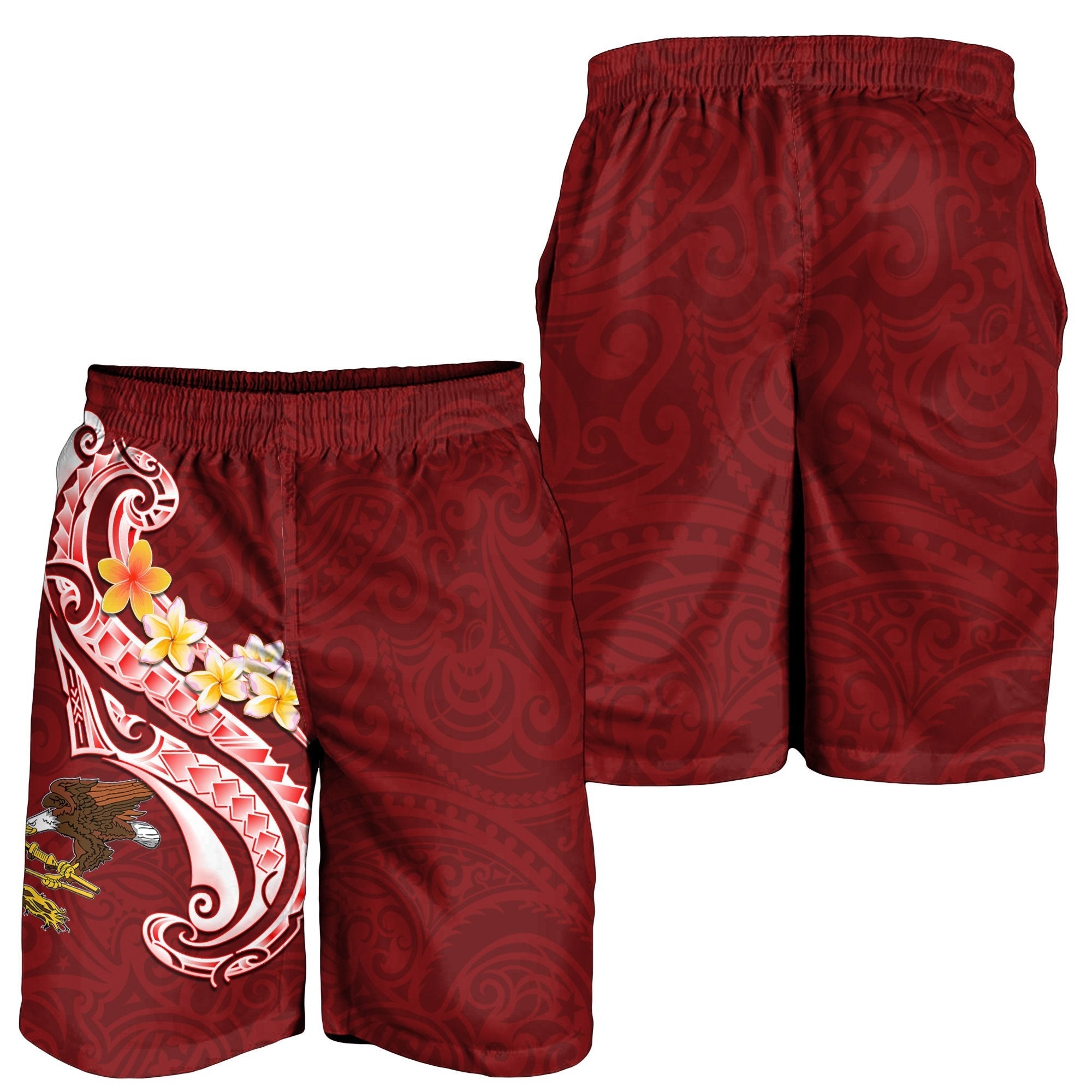 American Samoa Men's Shorts - AS Seal Polynesian Patterns Plumeria - Vibe Hoodie Shop