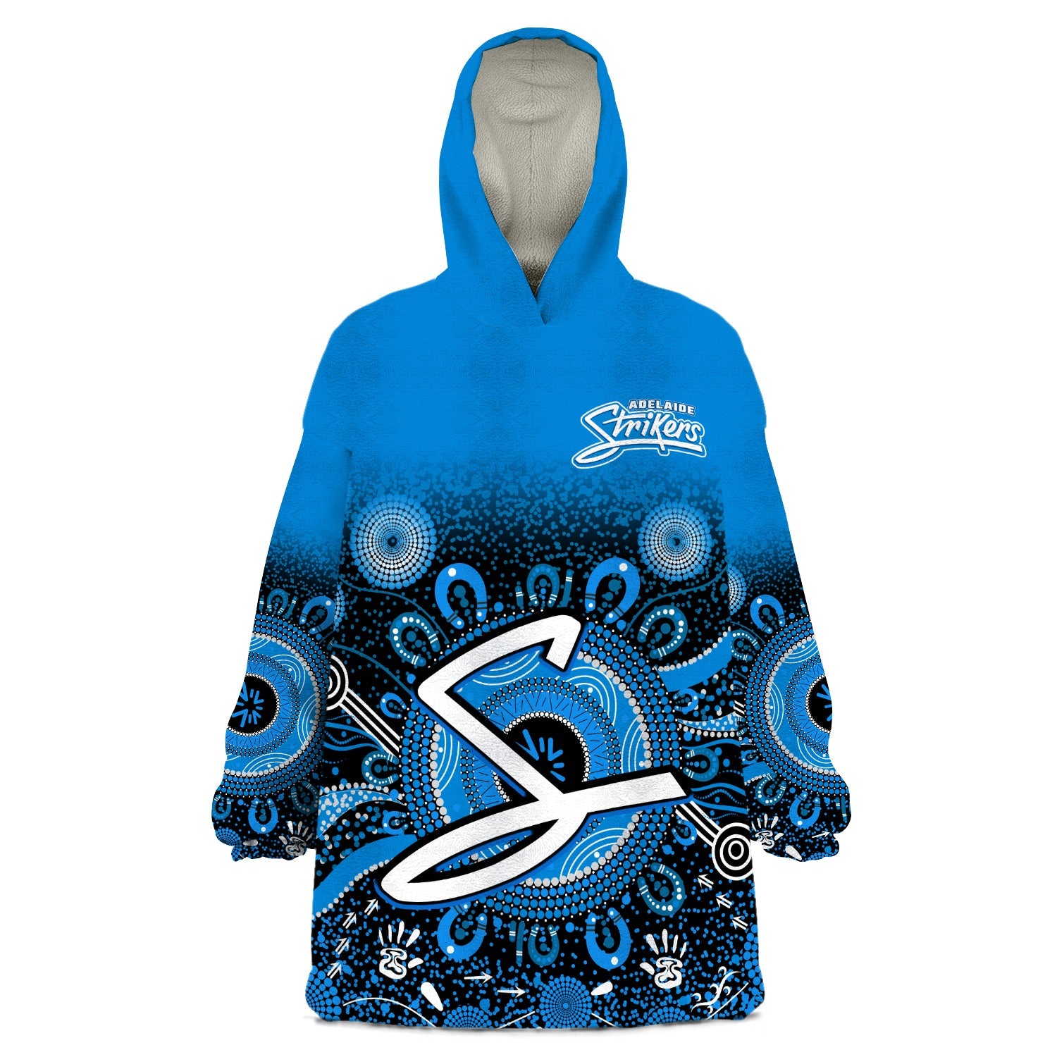 (Custom Text and Number) Adelaide Strikers Wearable Blanket Hoodie Aboriginal Sunshine - Vibe Hoodie Shop