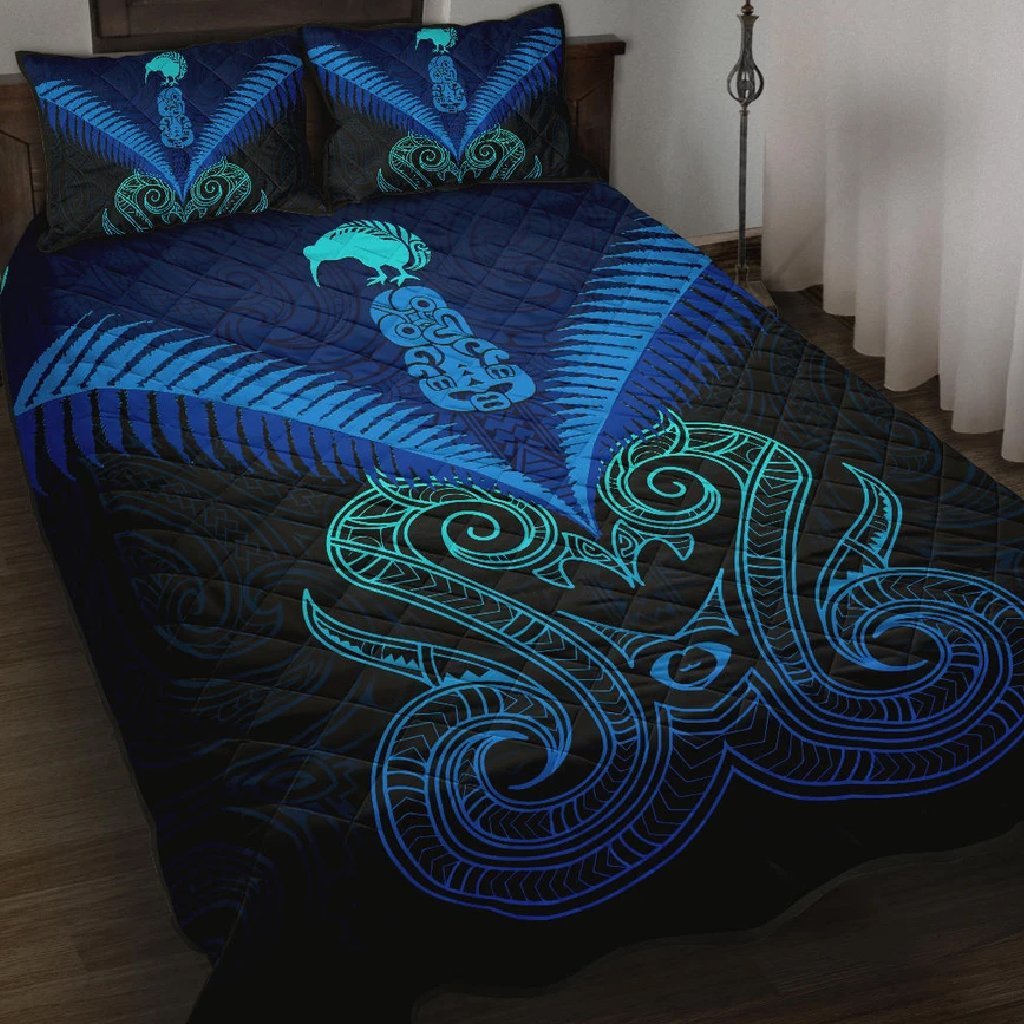 Maori Manaia New Zealand Quilt Bed Set Blue - Vibe Hoodie Shop