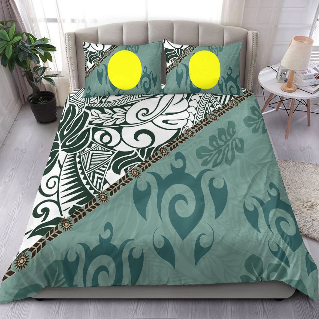 Palau Polynesian Bedding Set - Leaves And Turtles - Vibe Hoodie Shop