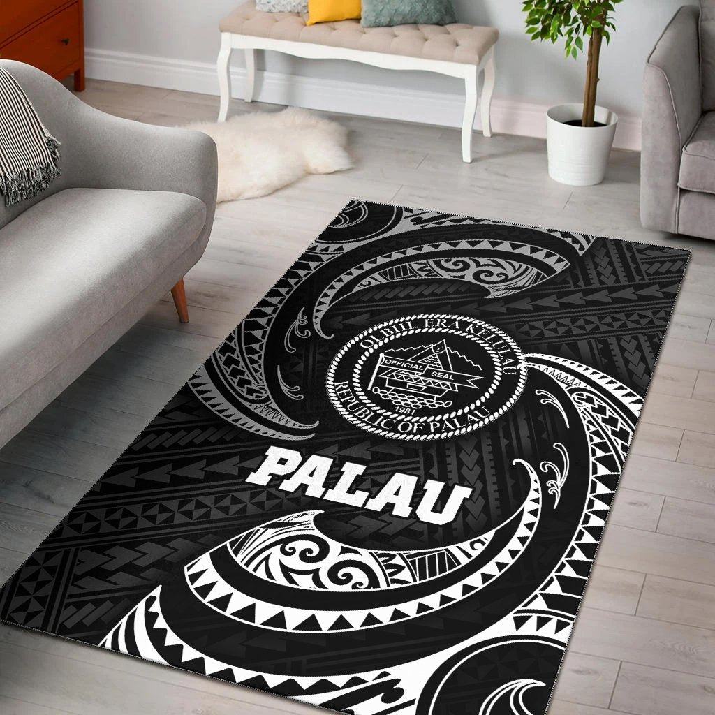 Palau Polynesian Area Rug - White Tribal Wave - Vibe Hoodie Shop