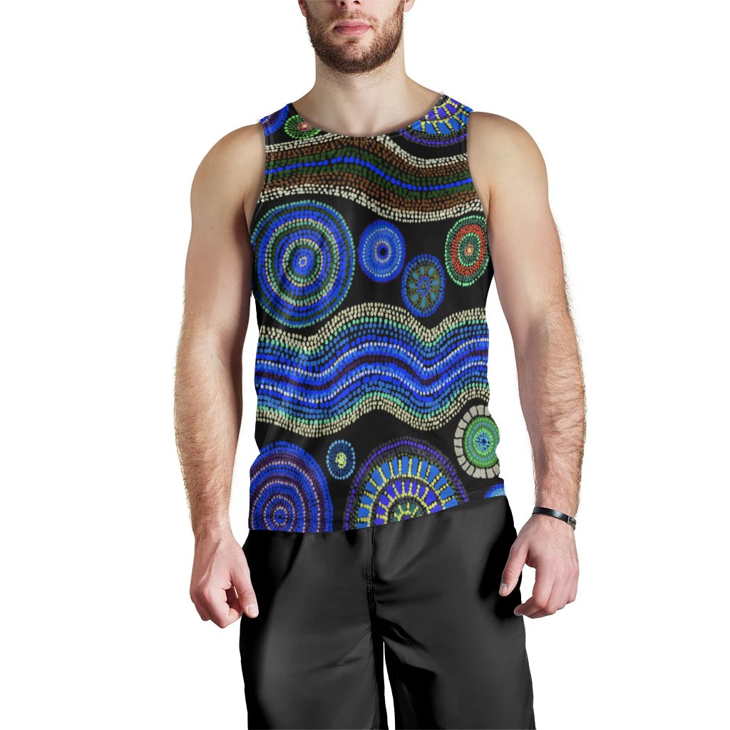 Men Tank Top - Aboriginal Dot Unique Style Blue - Vibe Hoodie Shop