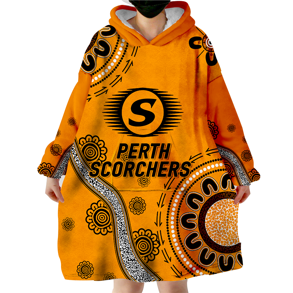 (Custom Personalised) Perth Scorchers Aboriginal Art Cricket 2022 Wearable Blanket Hoodie - - Vibe Hoodie Shop