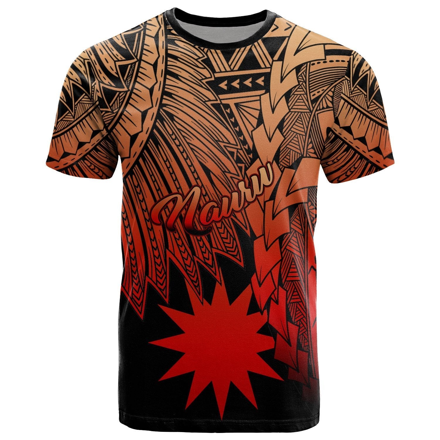 Nauru Polynesian T shirt - Tribal Wave Tattoo Red Ver 2 - Vibe Hoodie Shop