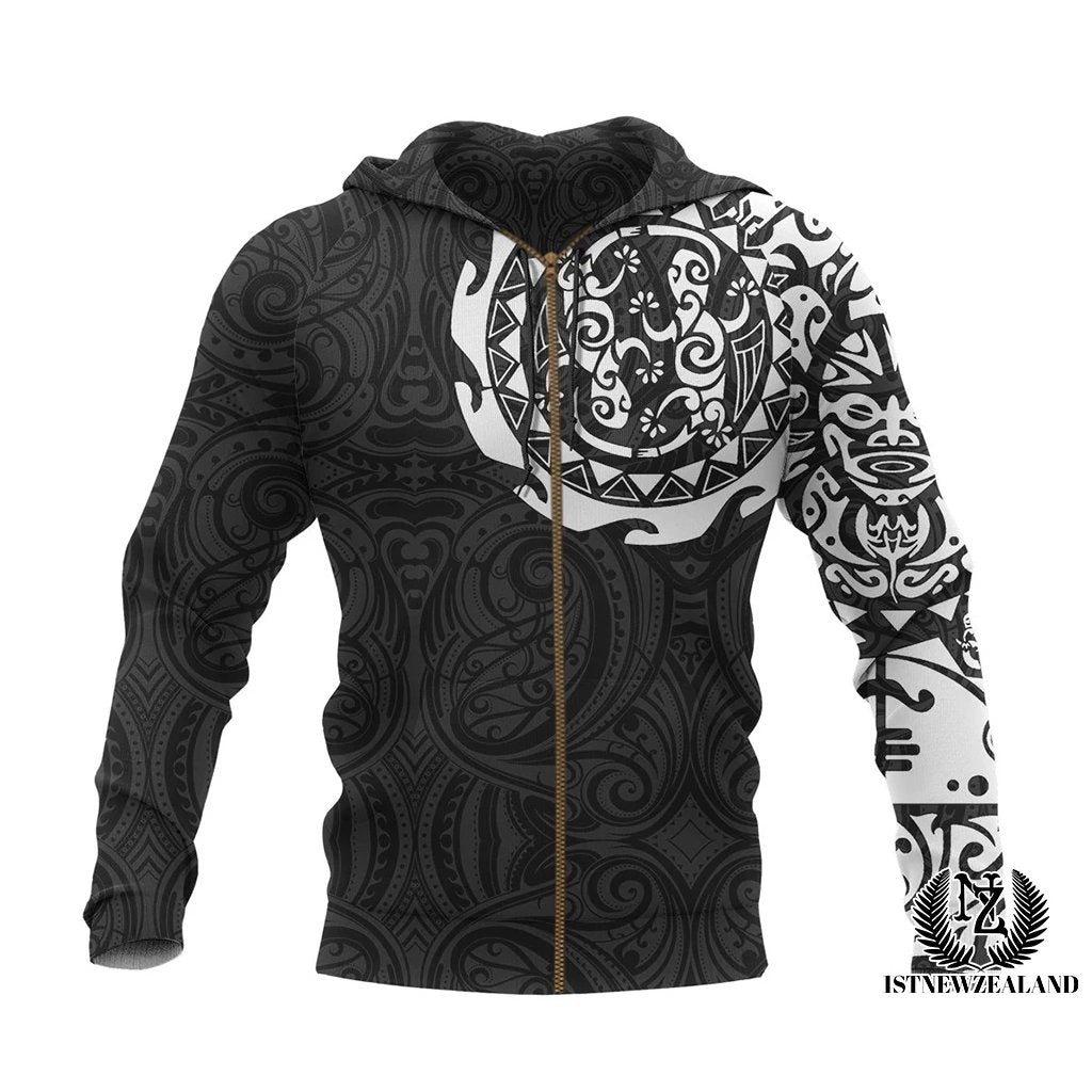 Maori Tattoo Zip Hoodie, New Zealand Lizard Full Zip Hoodie - Vibe Hoodie Shop