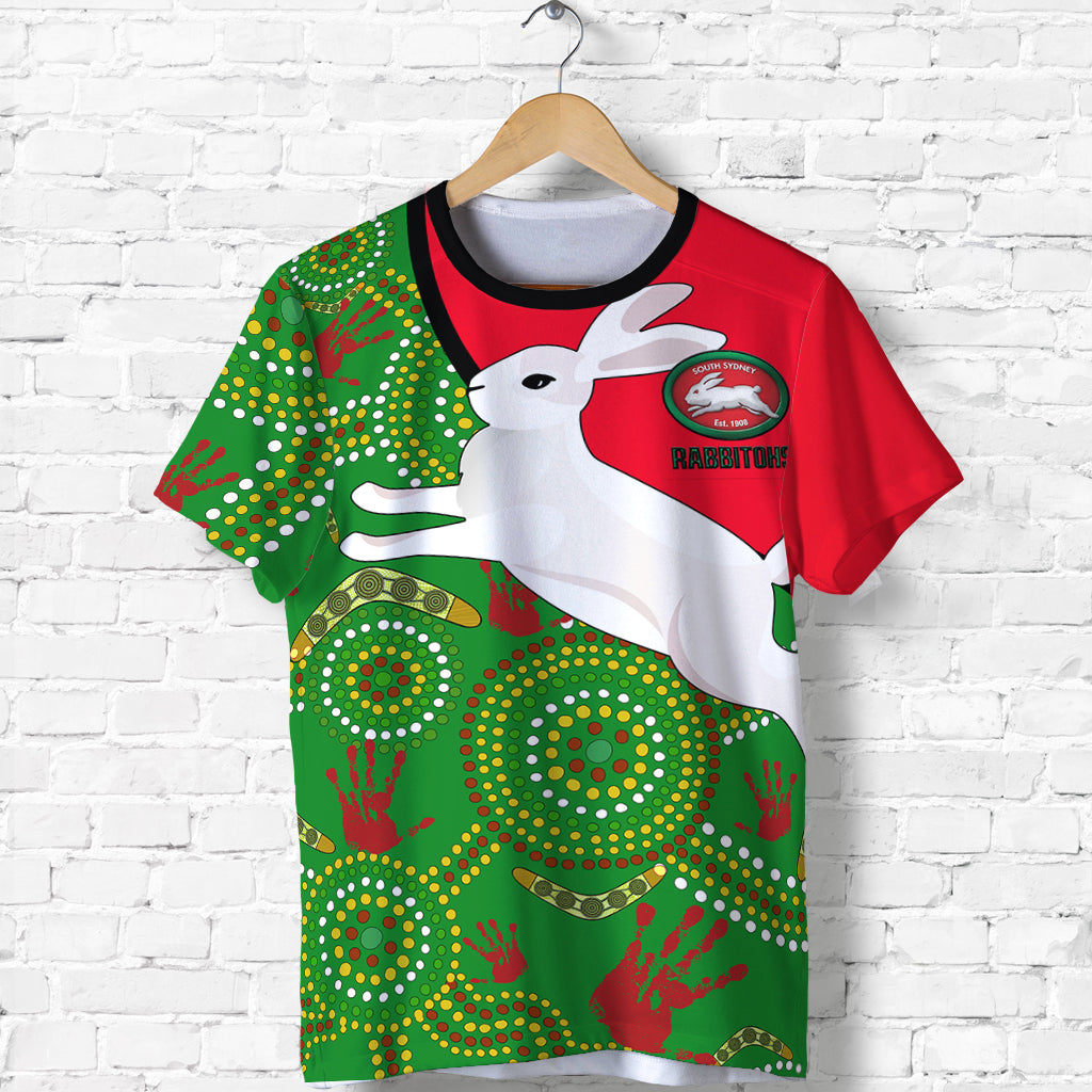 Australia Rabbitohs T shirt - NAIDOC Pattern With Rabbits - LT20 - Vibe Hoodie Shop