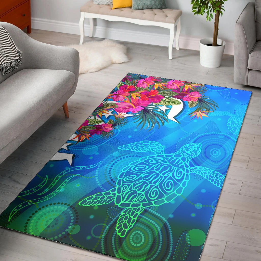 Area Rug - Torres Strait Blue Sea With Hibiscus - Vibe Hoodie Shop