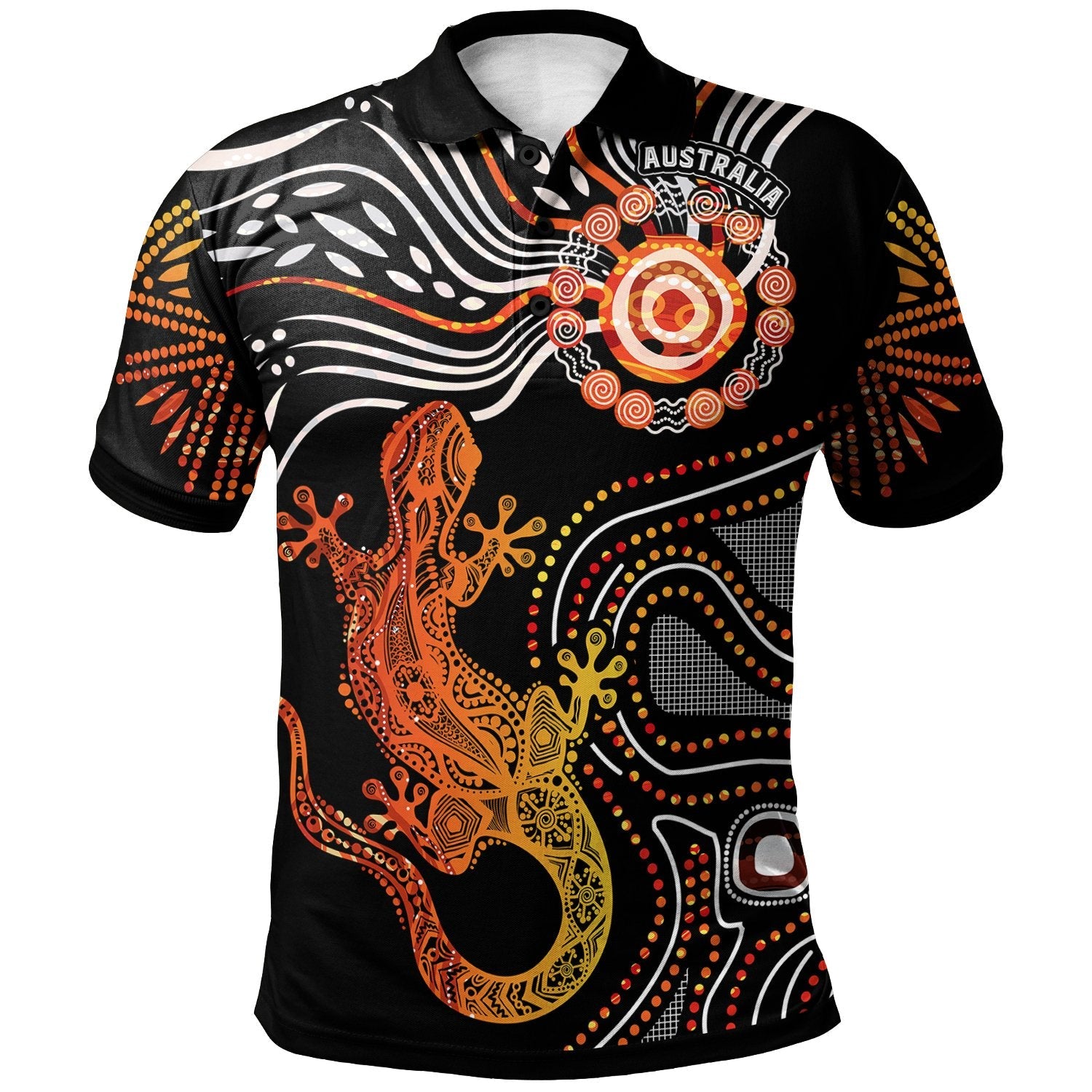 Aboriginal Polo Shirt - Lizard Sunshine - Vibe Hoodie Shop