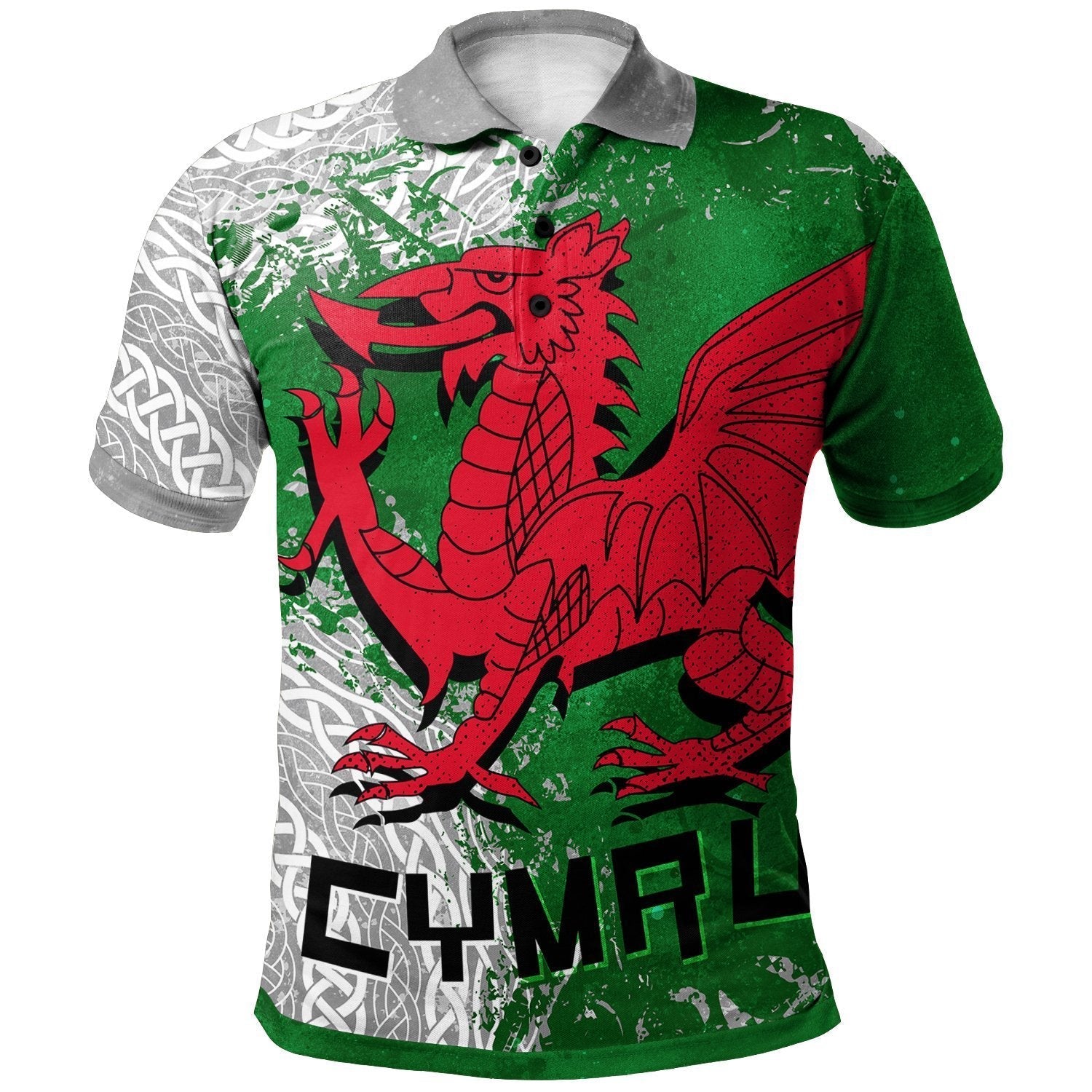 Wales Celtic Polo Shirt - Grunge Dragon - Vibe Hoodie Shop