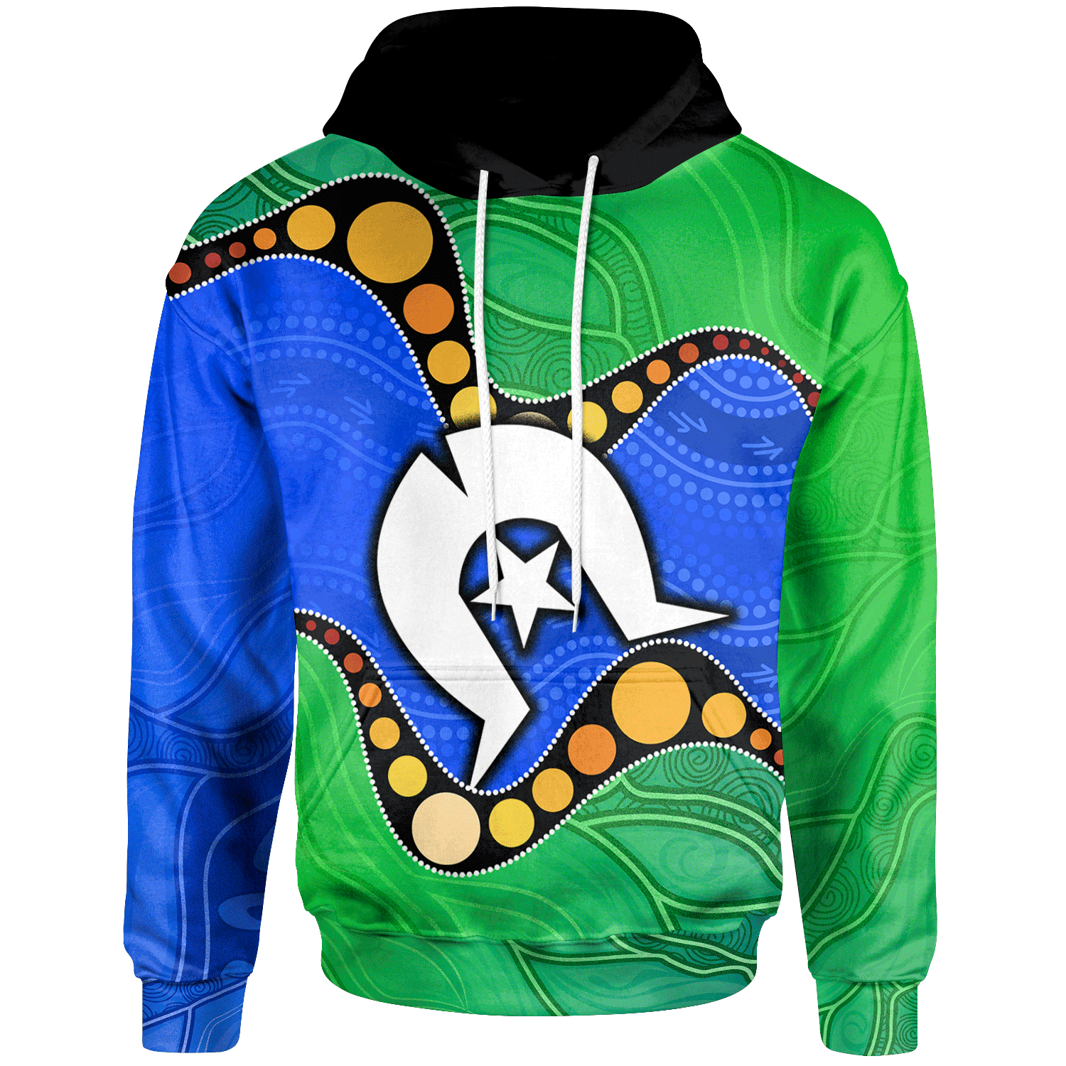 Torres Strait Islands Hoodie - Flag with Aboriginal Patterns - Vibe Hoodie Shop