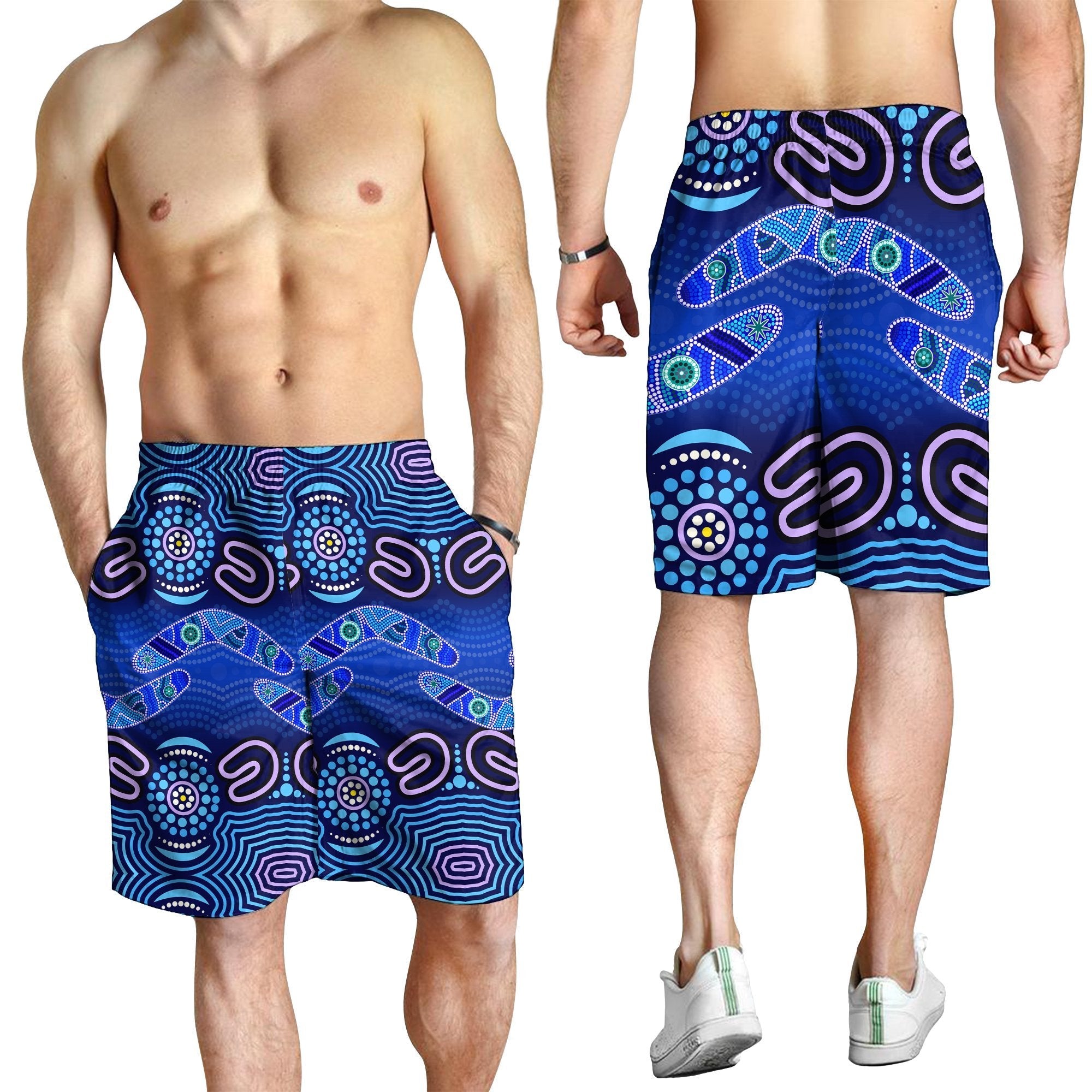 ABoriginal Men Shorts - Boomerangs And Dot Painting Art Ver02 - - Vibe Hoodie Shop