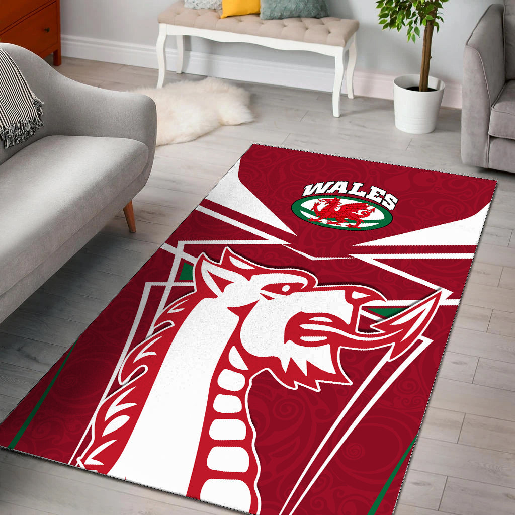 Wales Rugby Area Rug - Celtic Welsh Dragon With Triskelion - - Vibe Hoodie Shop