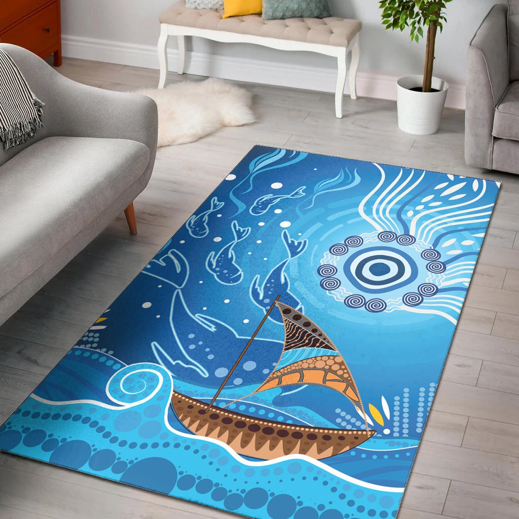 Area Rug - Aboriginal View Sea With Fish And Boat - Vibe Hoodie Shop