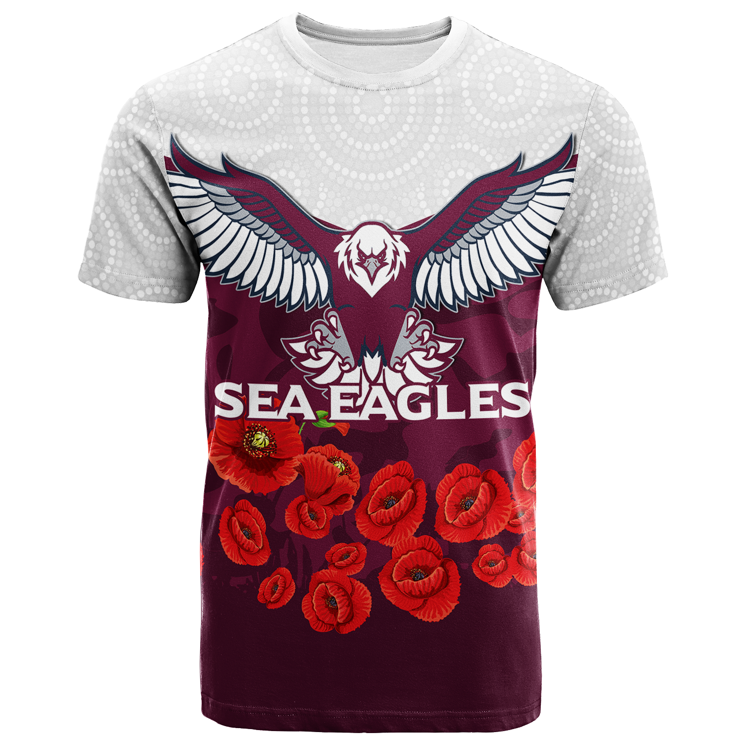 (Custom Personalised) Sea Eagles ANZAC Day Indigenous Art T shirt - - Vibe Hoodie Shop