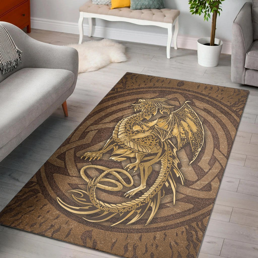 Celtic Vintage Dragon With Knot Area Rug - Vibe Hoodie Shop