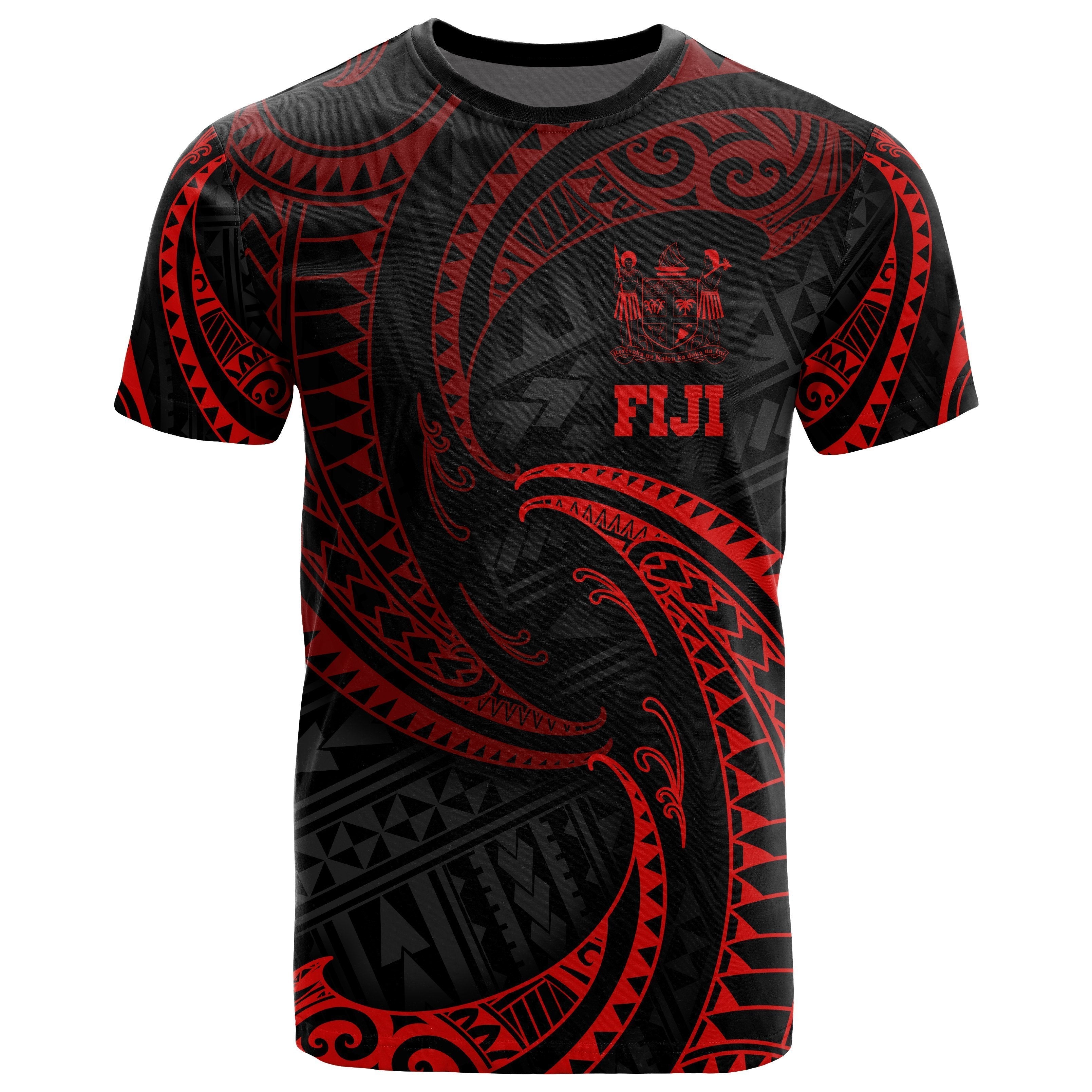 Fiji Polynesian All Over T shirt - Red Tribal Wave - Vibe Hoodie Shop