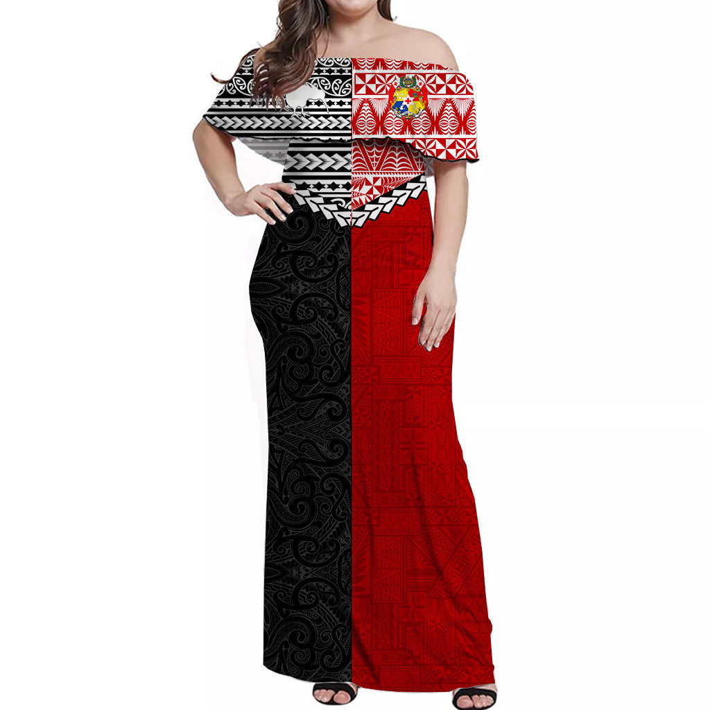 Tonga Combine New Zealand Maori Aotearoa Heritage Off Shoulder Long Dress - - Vibe Hoodie Shop