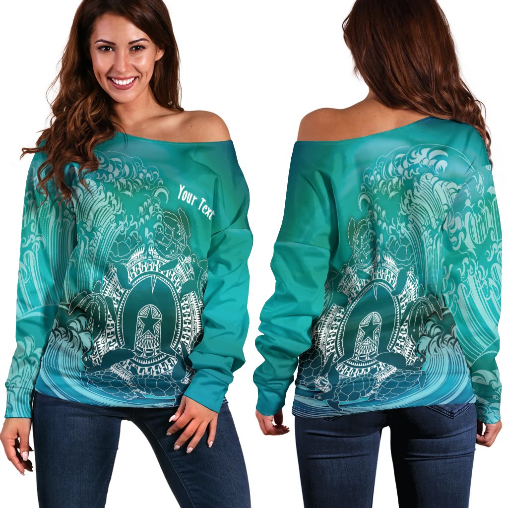 Custom Aboriginal Women's Off Shoulder Sweater, Torres Strait Islands in Wave - Vibe Hoodie Shop