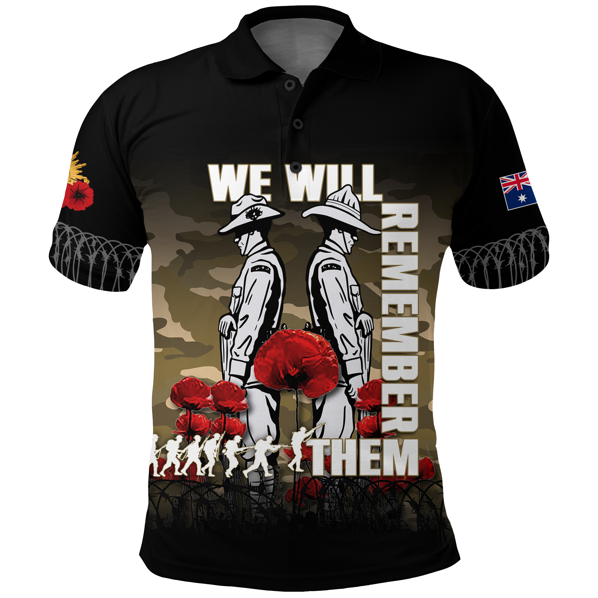 Australia ANZAC 2022 Polo Shirt Camouflage With Poppy - - Vibe Hoodie Shop