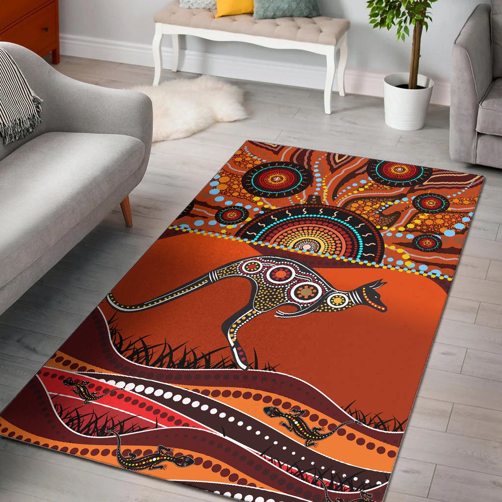 Aboriginal Area Rug - Kangaroo With Dot Painting - Vibe Hoodie Shop