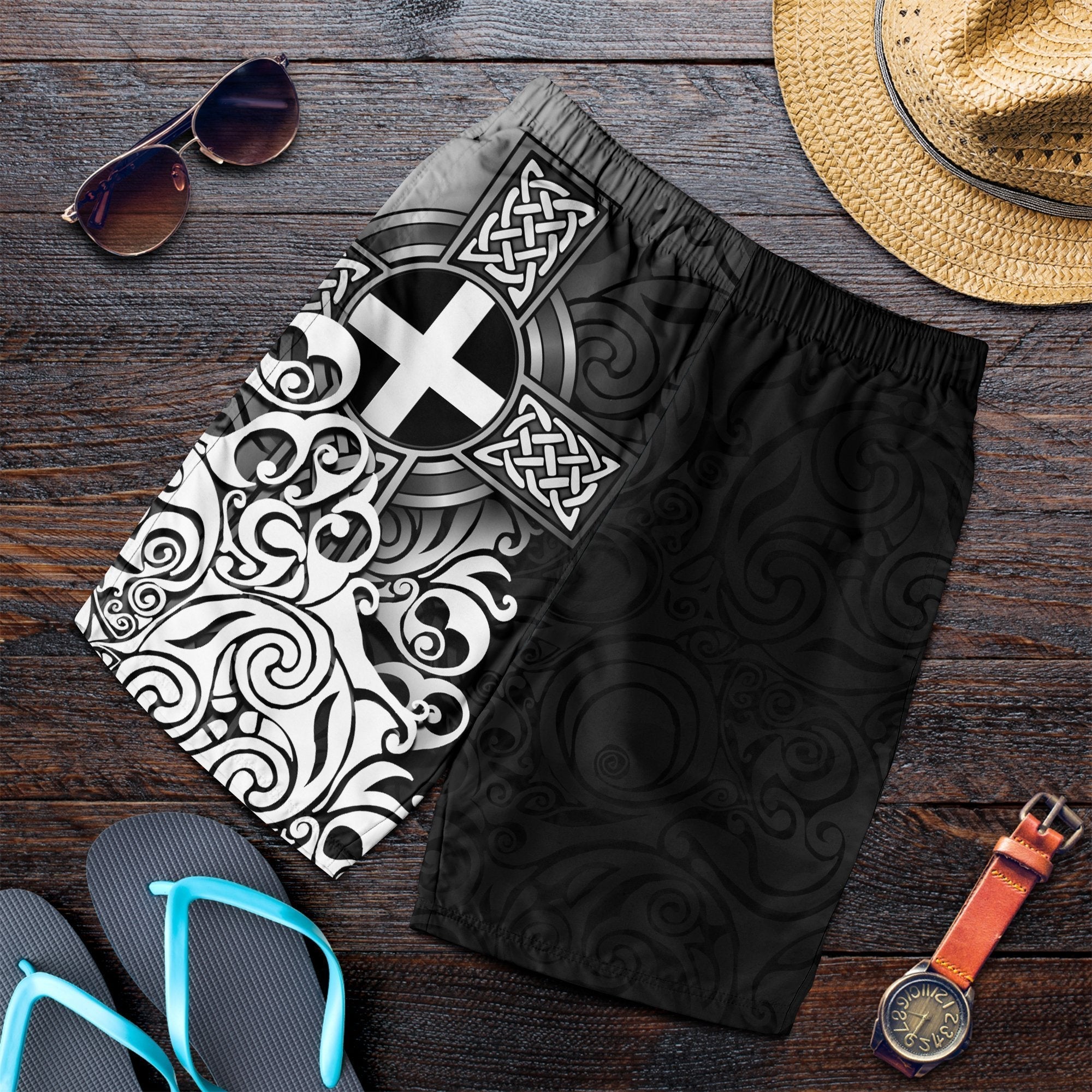 Cornwall Men's Shorts - Cornish Flag With Celtic Cross - Vibe Hoodie Shop