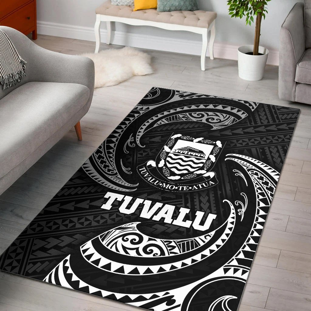 Tuvalu Polynesian Area Rug - White Tribal Wave - Vibe Hoodie Shop