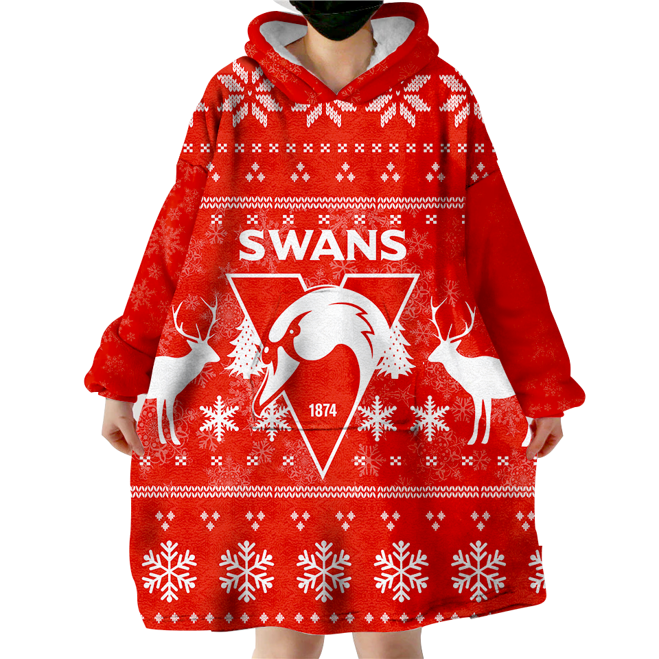 Sydney Swans Wearable Blanket Hoodie - Christmas Ugly Style - - Vibe Hoodie Shop