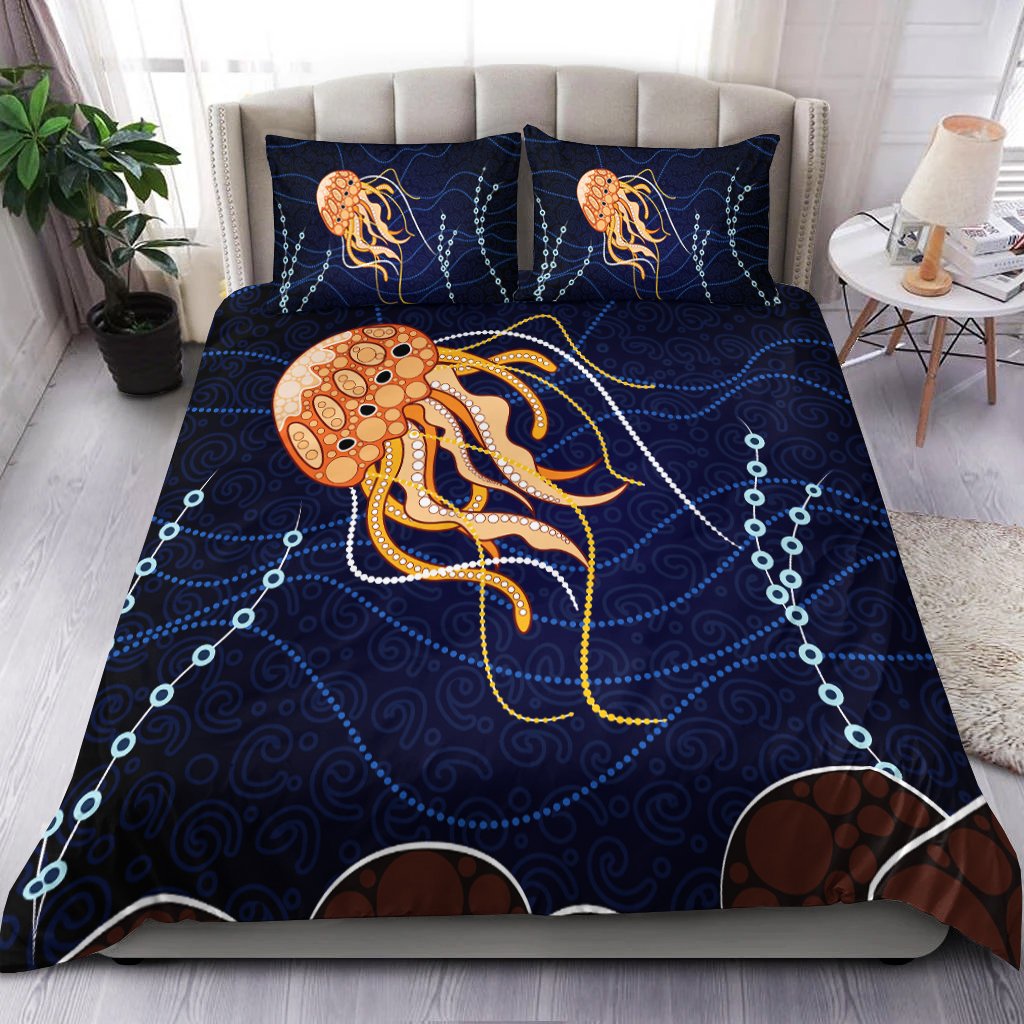 Aboriginal Bedding Set - Aboriginal Depicting Jellyfish - Vibe Hoodie Shop