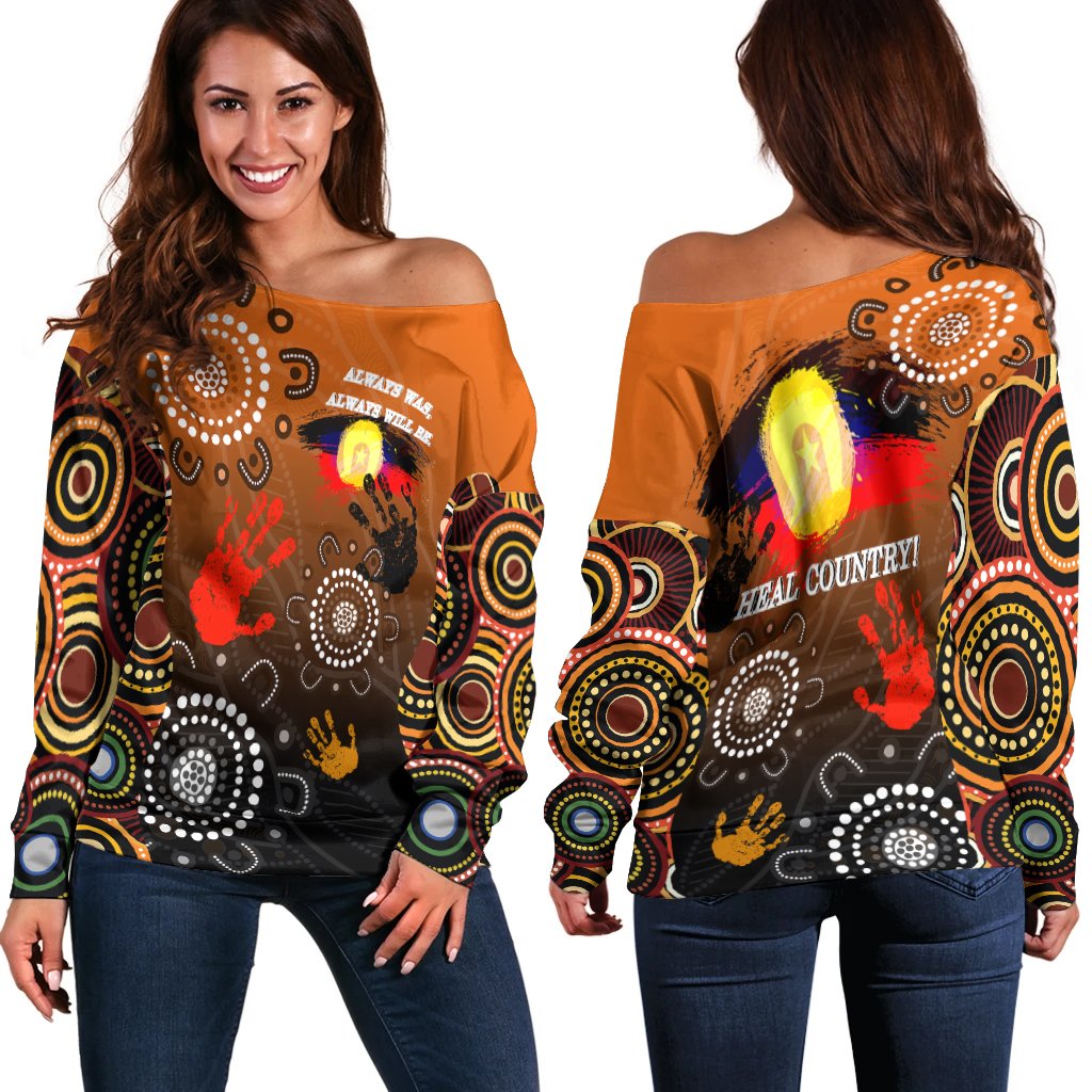 NAIDOC Off Shoulder Sweater - Heal Country 2021 - Vibe Hoodie Shop