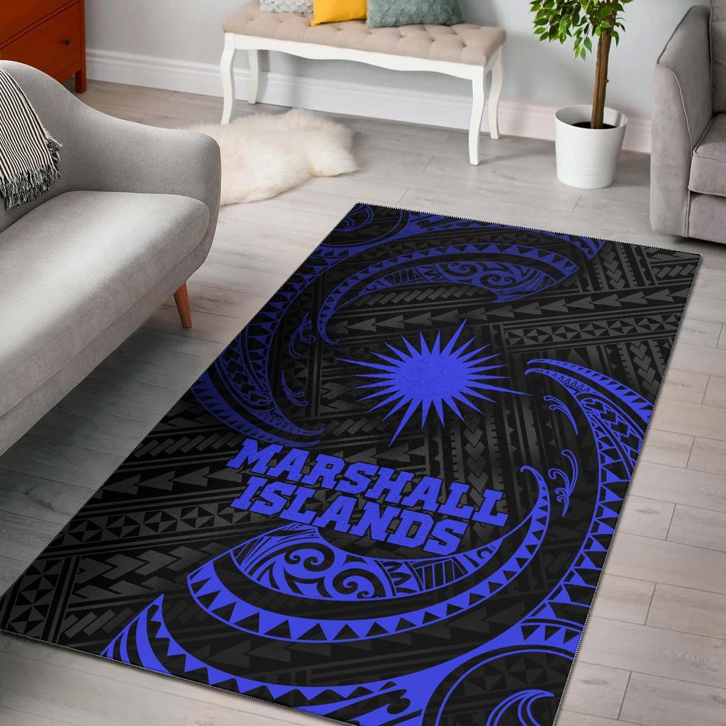 Marshall Islands Polynesian Area Rug - Blue Tribal Wave - Vibe Hoodie Shop