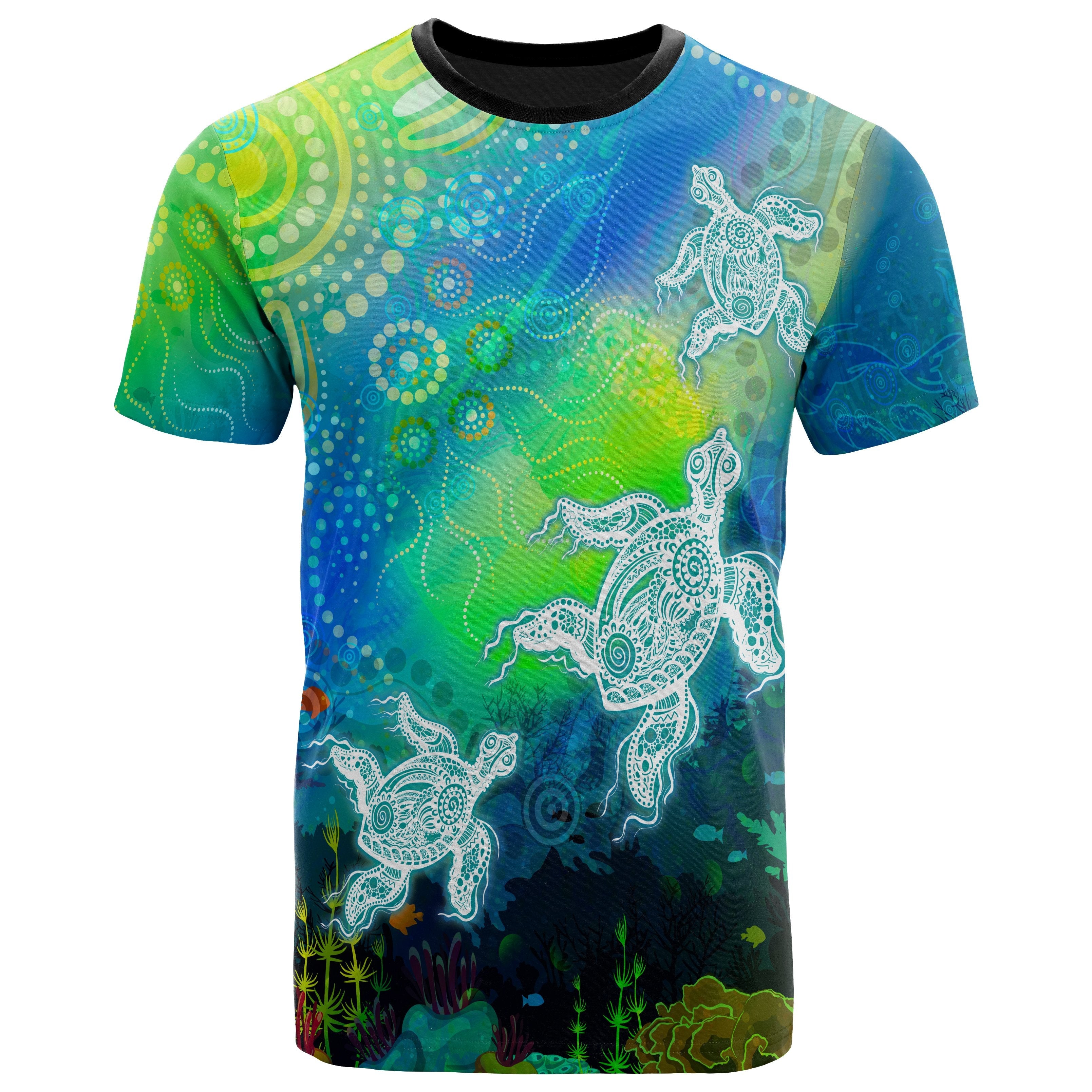 Aboriginal T shirt - Indigenous Turtle Ocean Dot Painting Art - Vibe Hoodie Shop